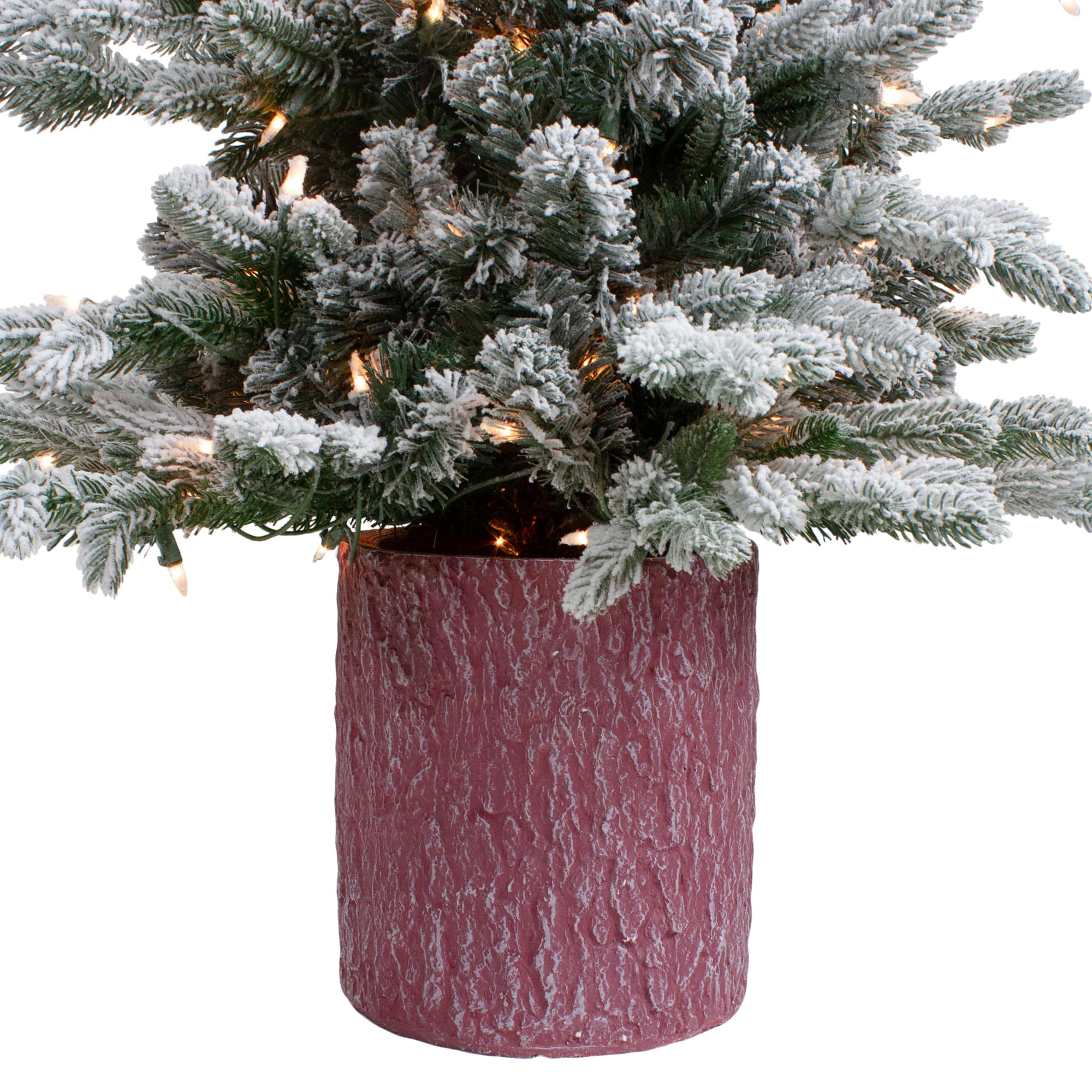 4ft. Pre-Lit Flocked Saratoga Spruce Artificial Christmas Tree in Decorative Pot, Clear Lights