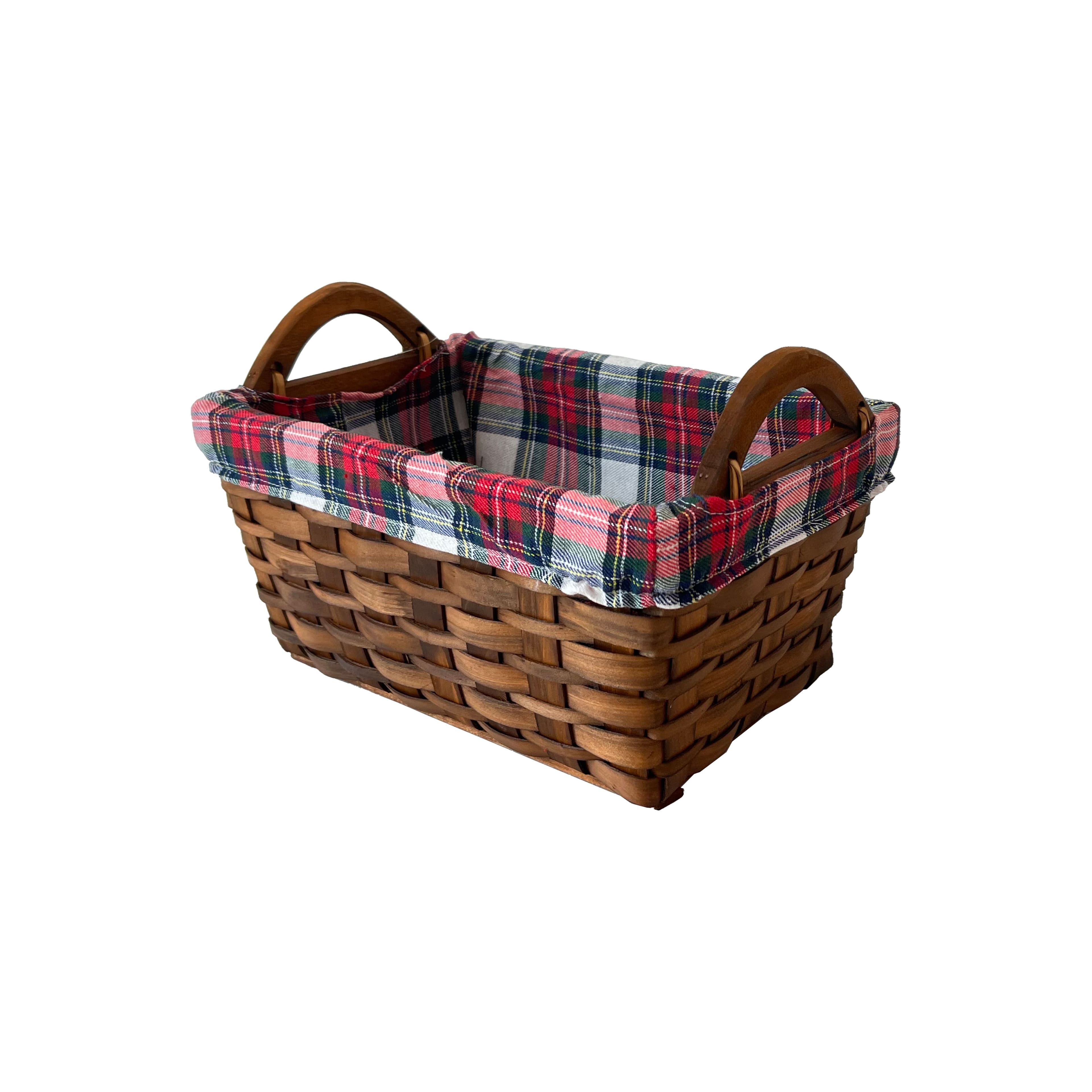 Small Wood Basket with Plaid Liner by Ashland&#xAE;