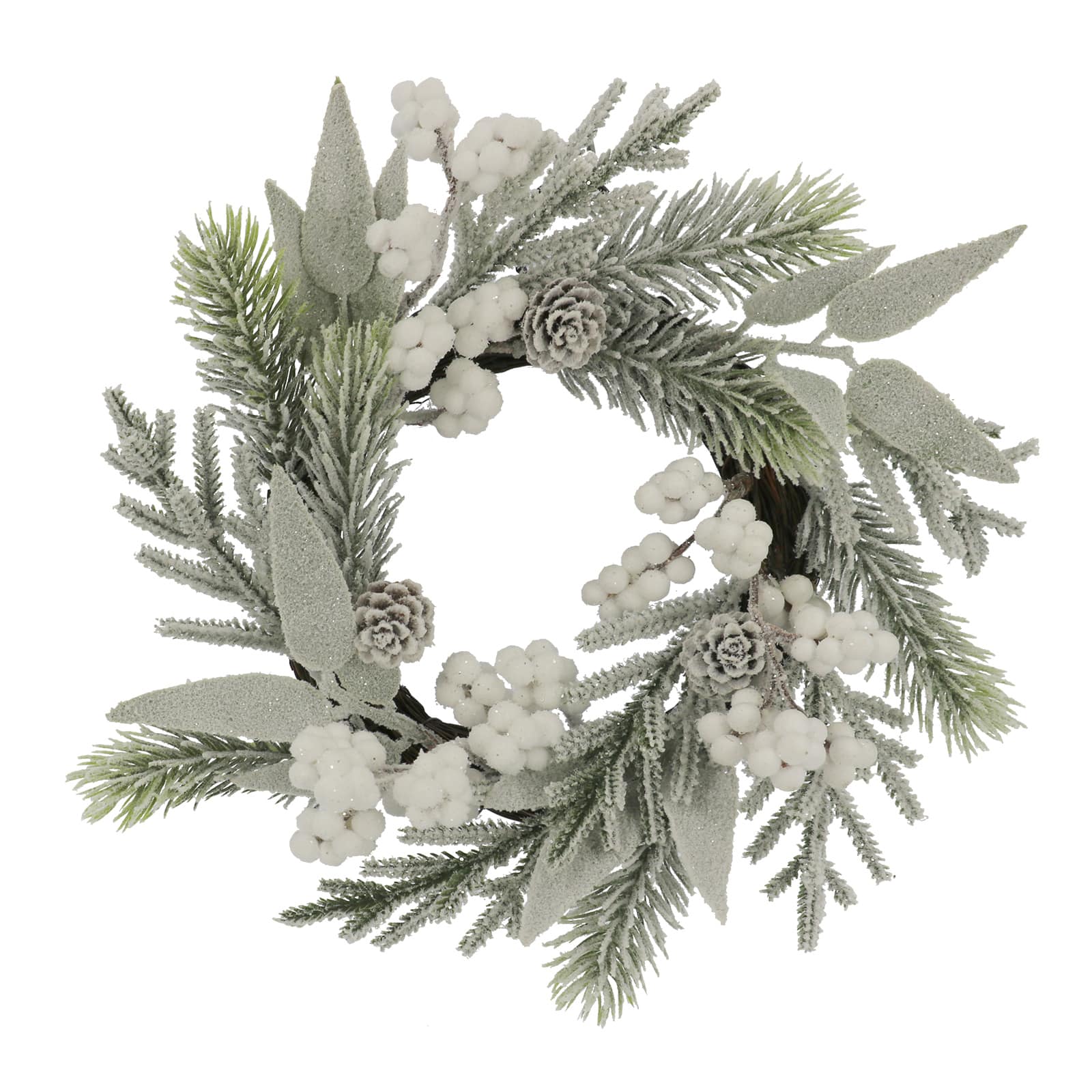 12&#x22; Mini Snowy White Berry &#x26; Pinecone Wreath by Ashland&#xAE;