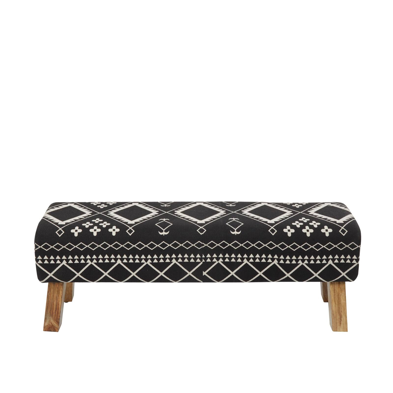50" Black Wood Upholstered Geometric Bench With Tapered Wooden Legs