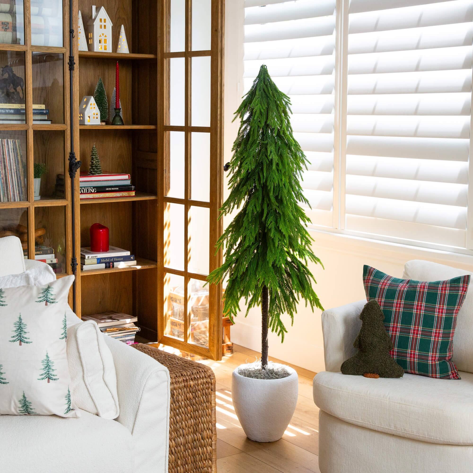 5ft. Unlit Down Swept Real Touch Norfolk Pine Artificial Christmas Tree in Nursery Pot