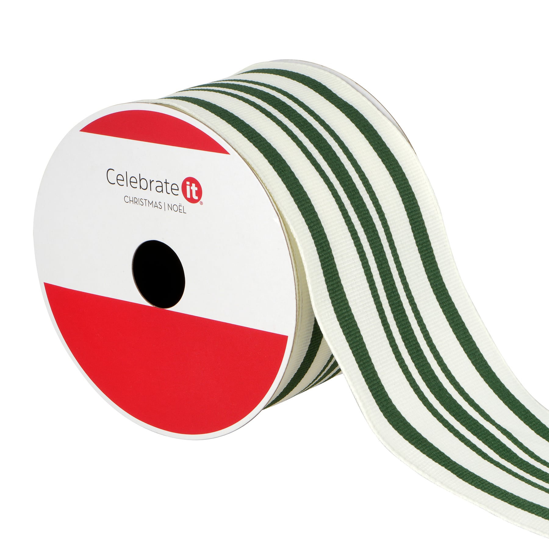 2.5&#x22; x 20ft. Green Ticking Wired Ribbon by Celebrate It&#xAE;