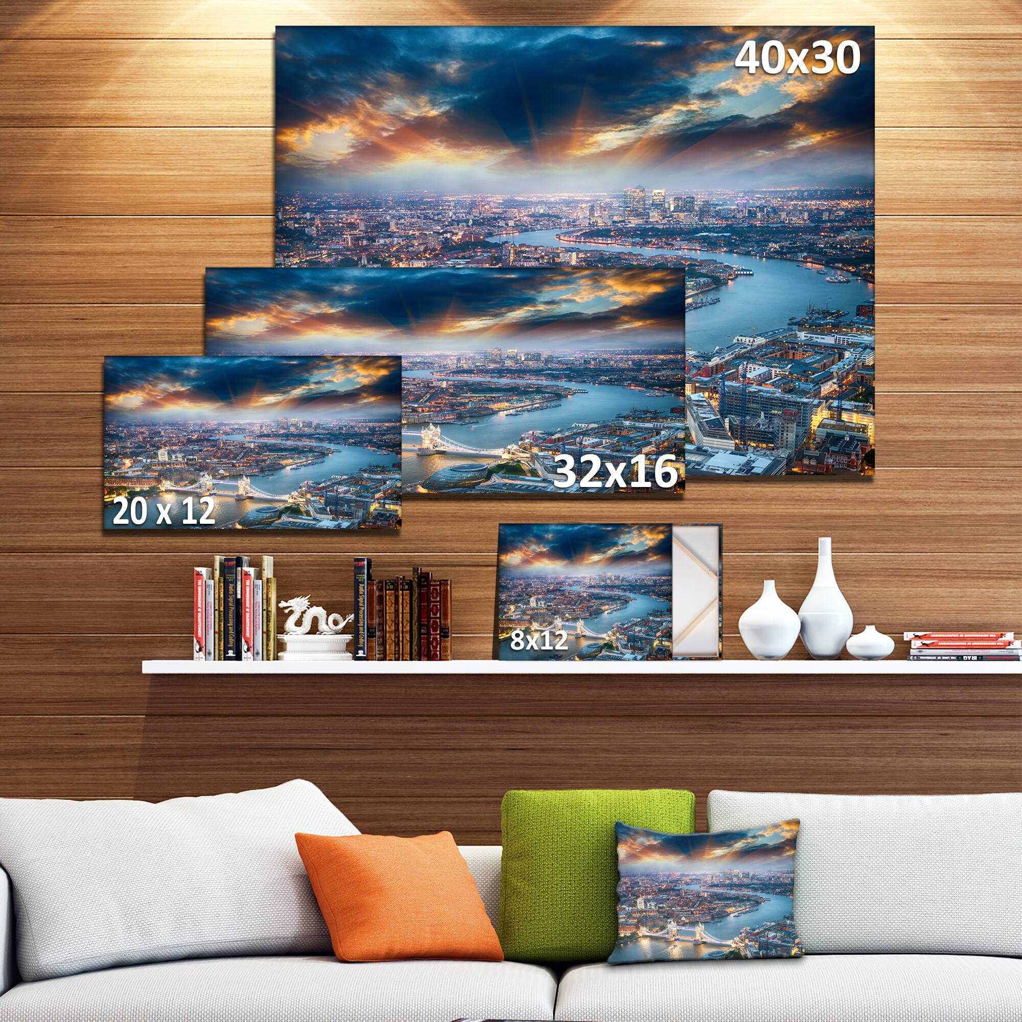 Designart - Aerial View of London at Dusk - Cityscape Photo Canvas Print