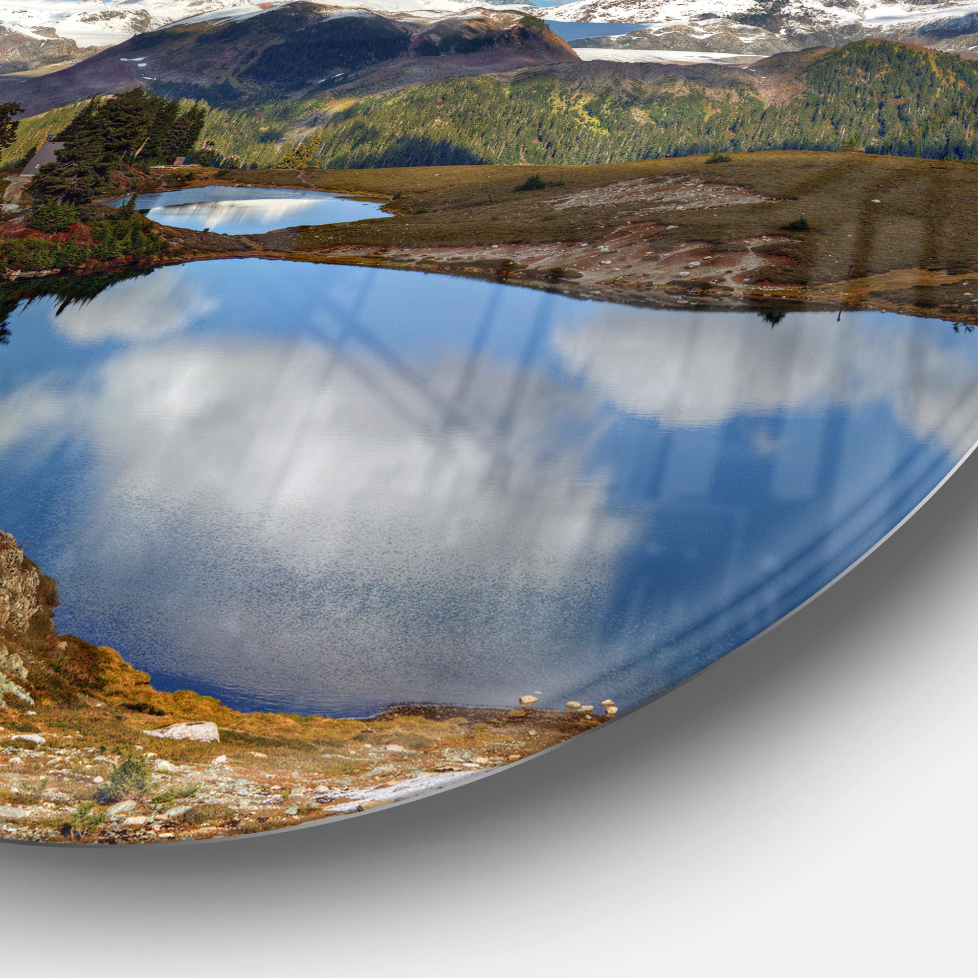 Designart - Lake with Pine Trees Reflecting Sky' Extra Large Landscape Metal Circle Wall Art