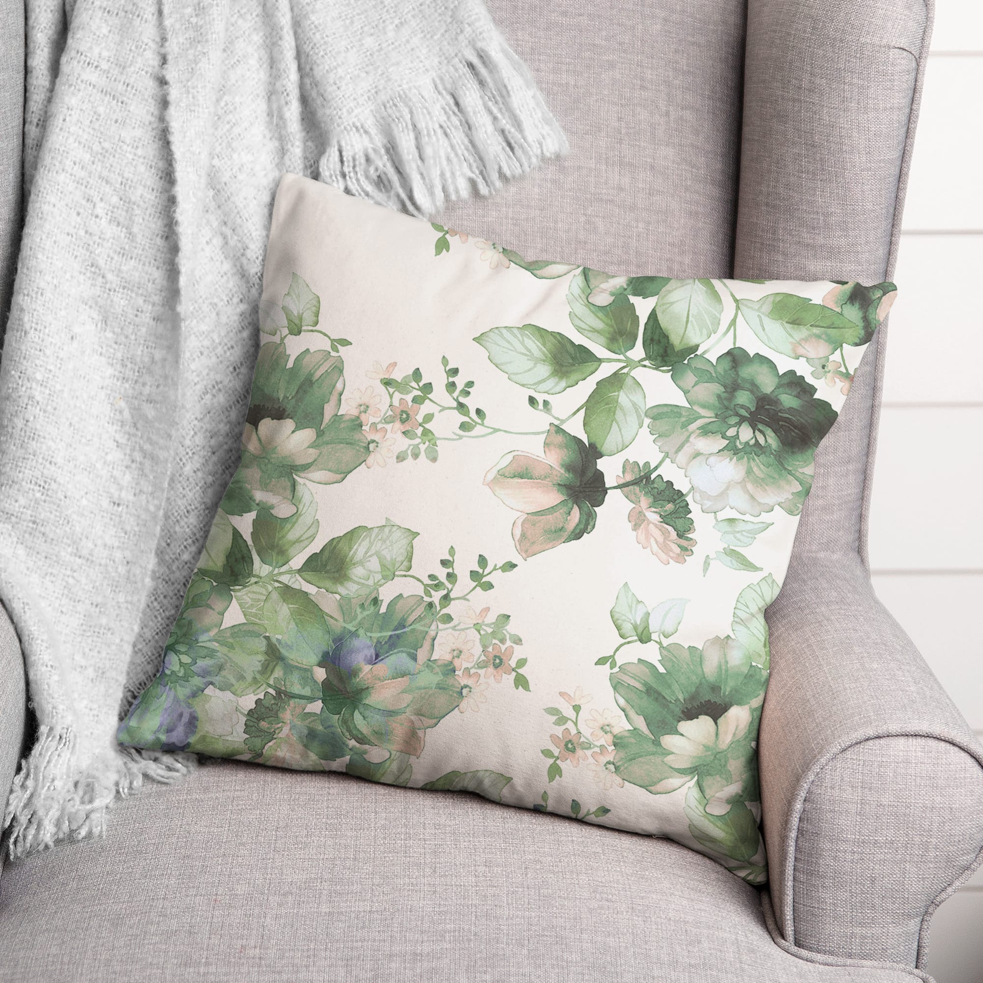 Classic Watercolor Flowers 18" x 18" Throw Pillow