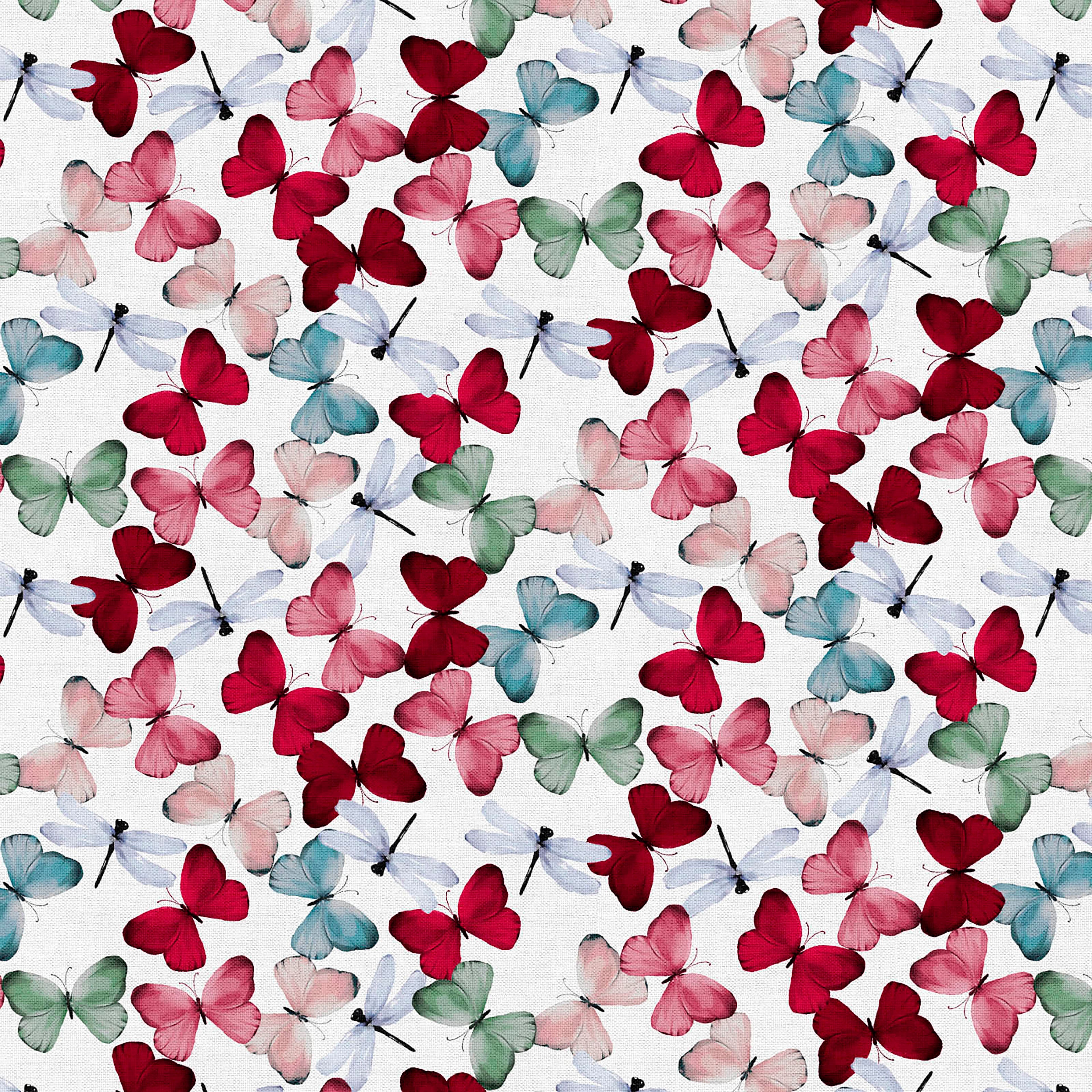 Fabric Editions White Watercolor Butterfly Cotton Fabric