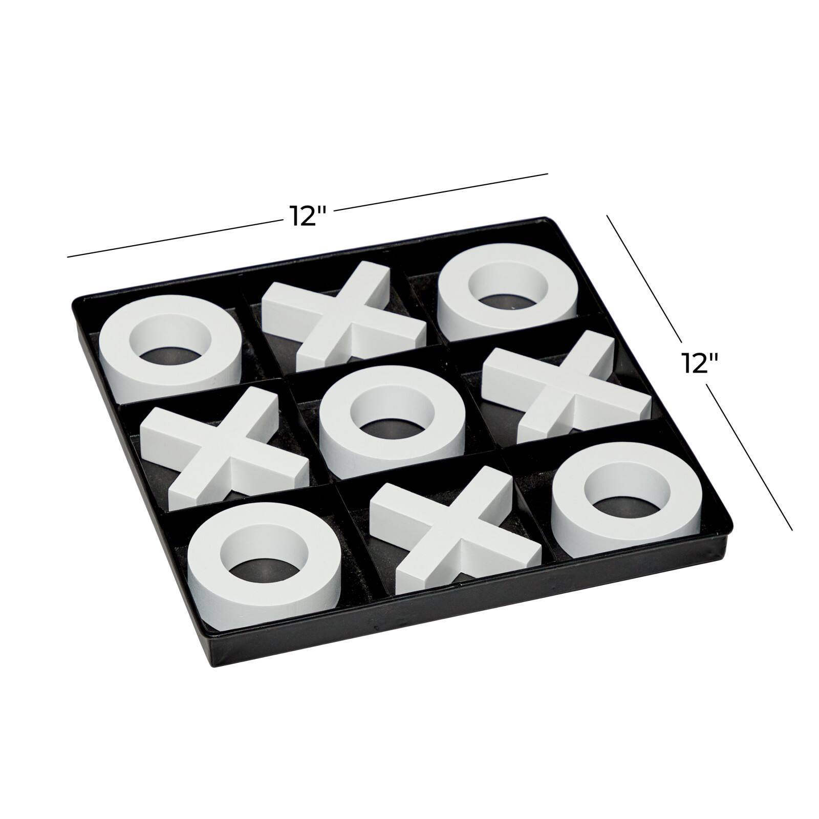 Black &#x26; White Wood &#x26; Metal Tic-Tac-Toe Modern Game Set