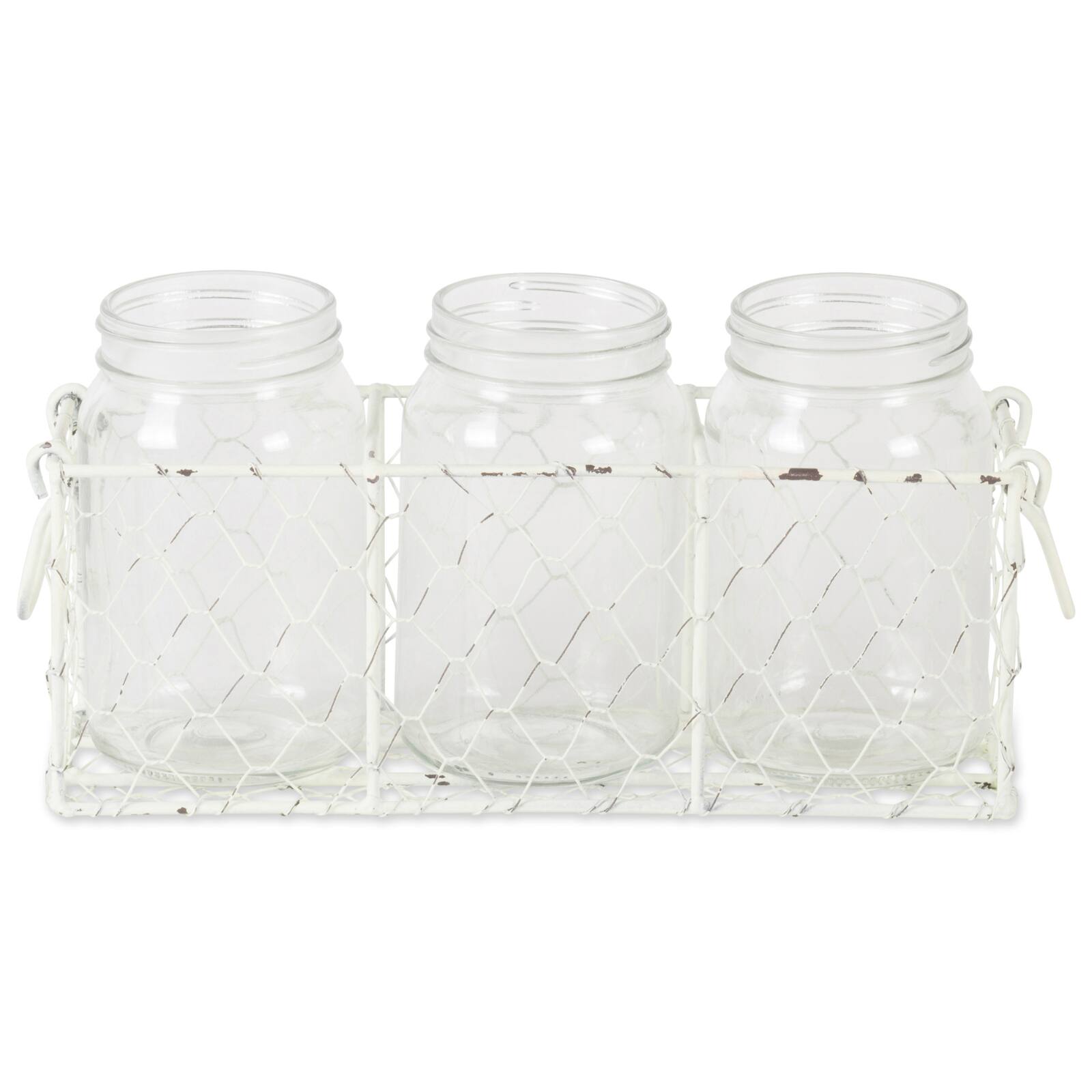 Antique White Flatware Caddy With Clear Jars