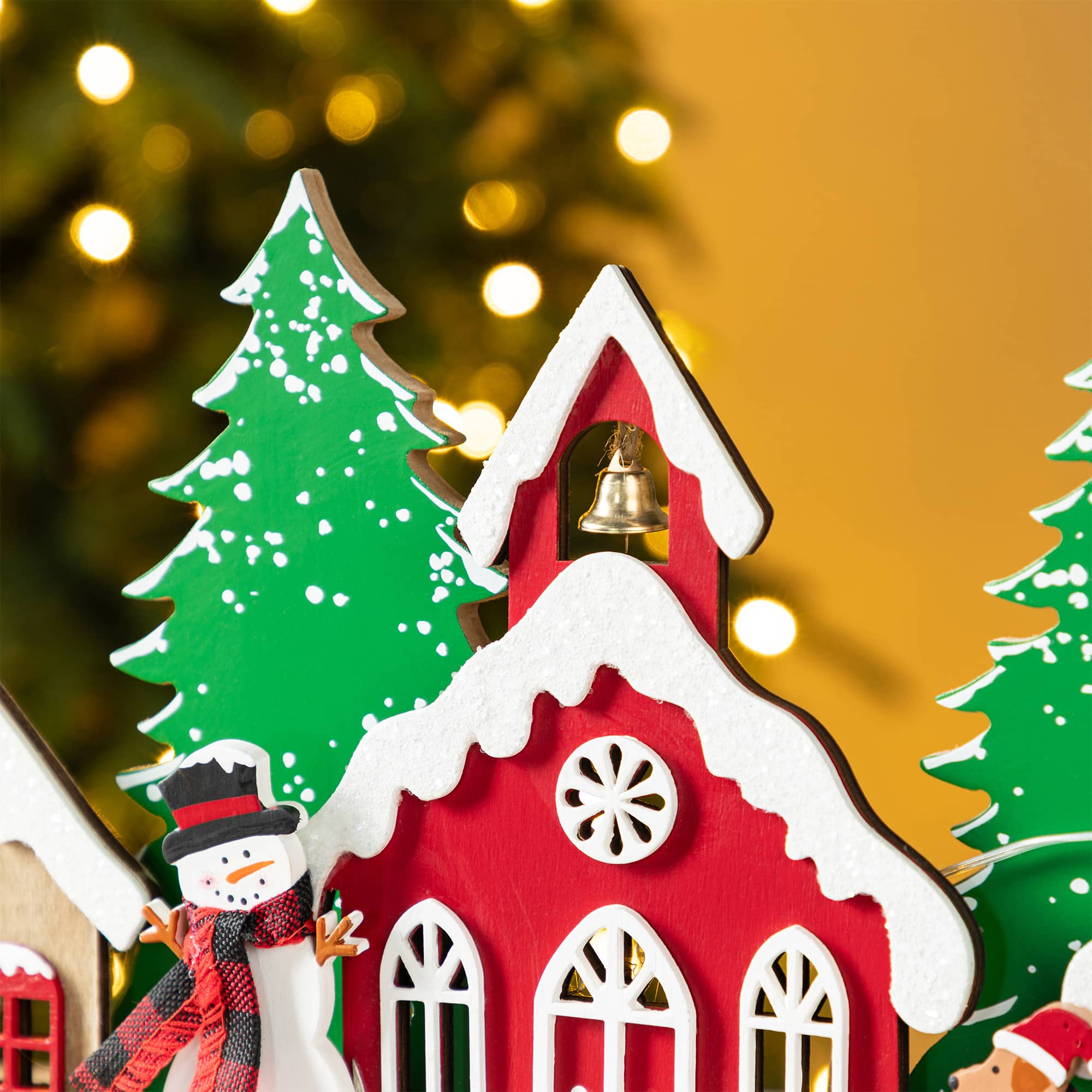 Glitzhome&#xAE; 20&#x22; Lighted Wooden Christmas Villages Table Decor