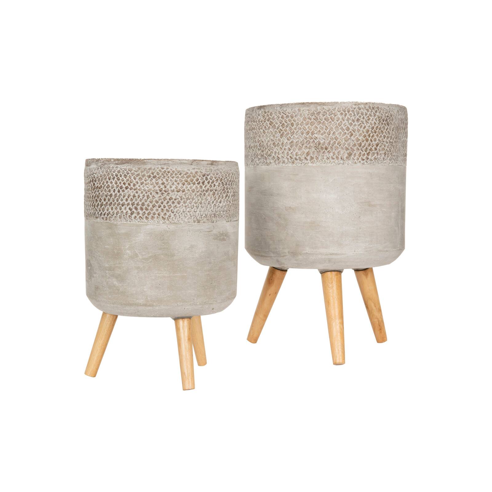Hello Honey&#xAE; Gray Cement Planter with Removable Wood Legs Set