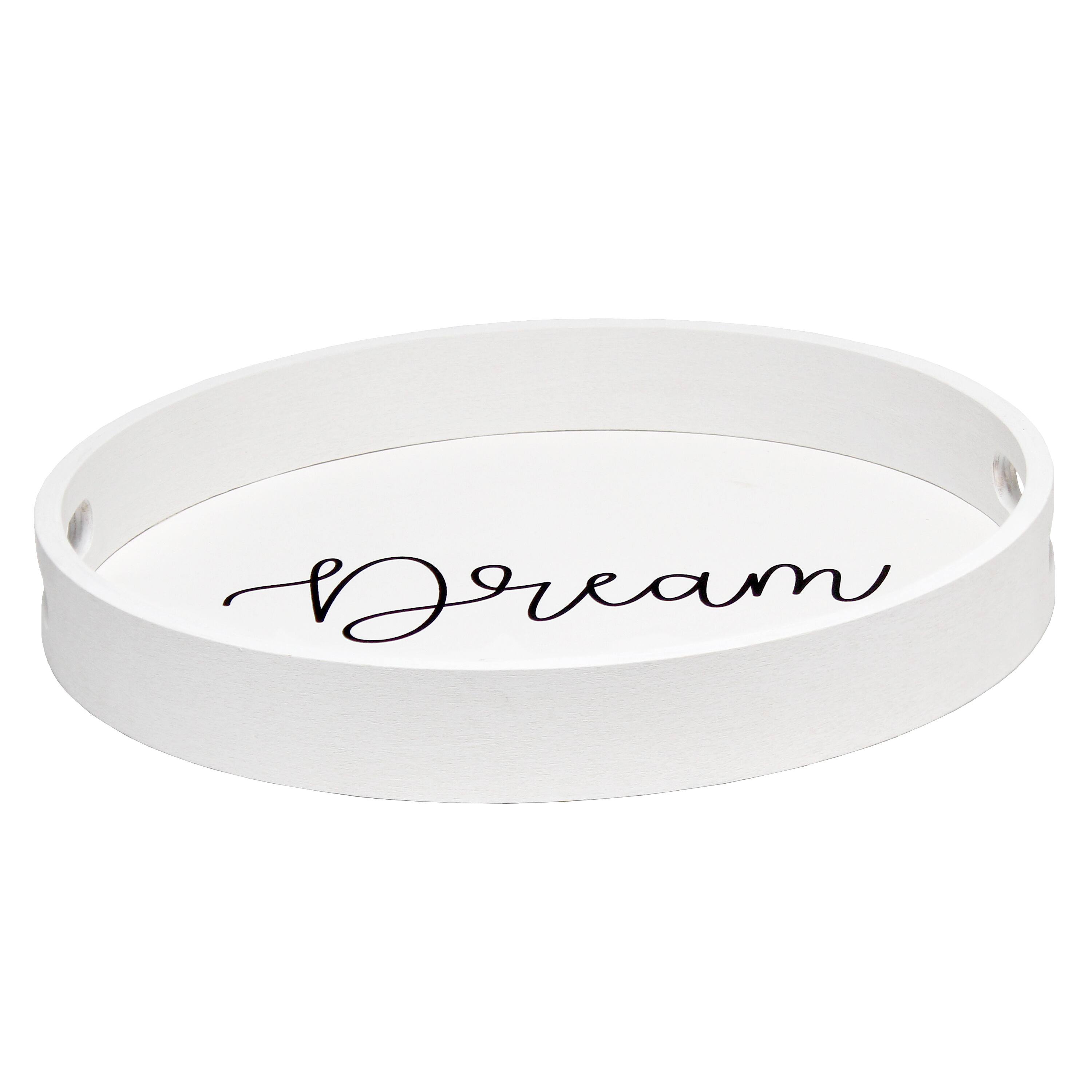 Elegant Designs™ 13.8" Round White Wash Dream Serving Tray with Handles