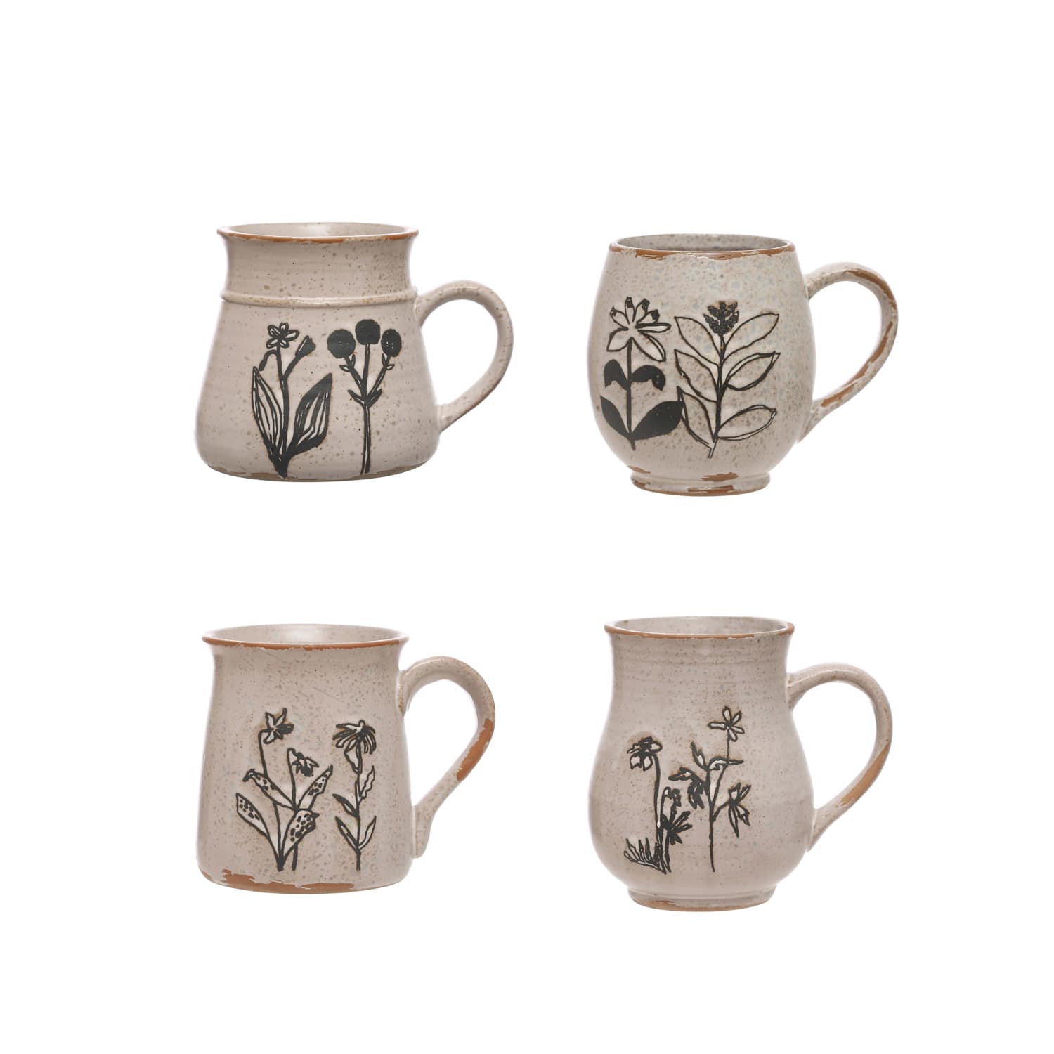 Hello Honey&#xAE; Cream Floral Reactive Glaze Stoneware Mug Set