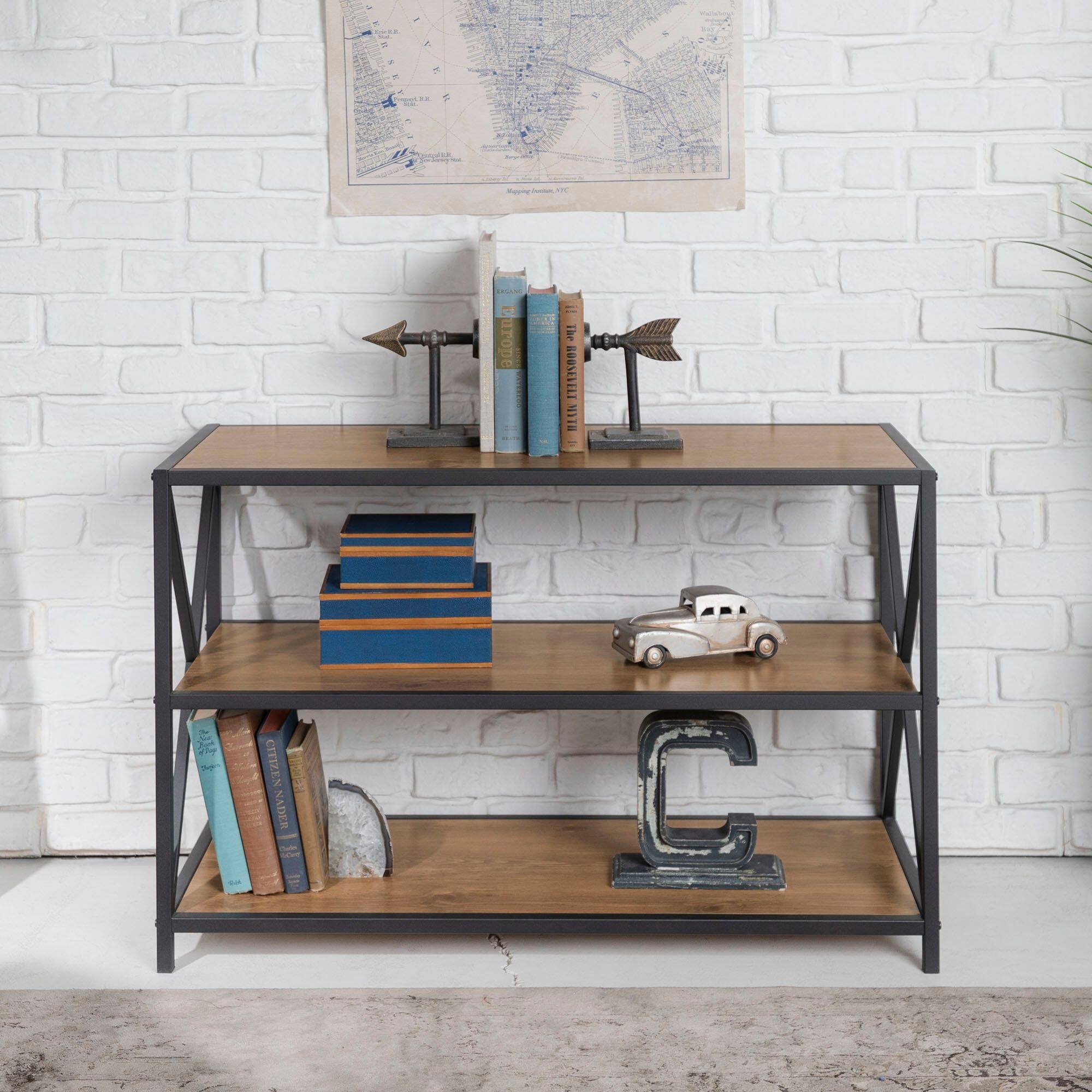 Walker Edison Barnwood X-Frame Industrial Wood Bookshelf