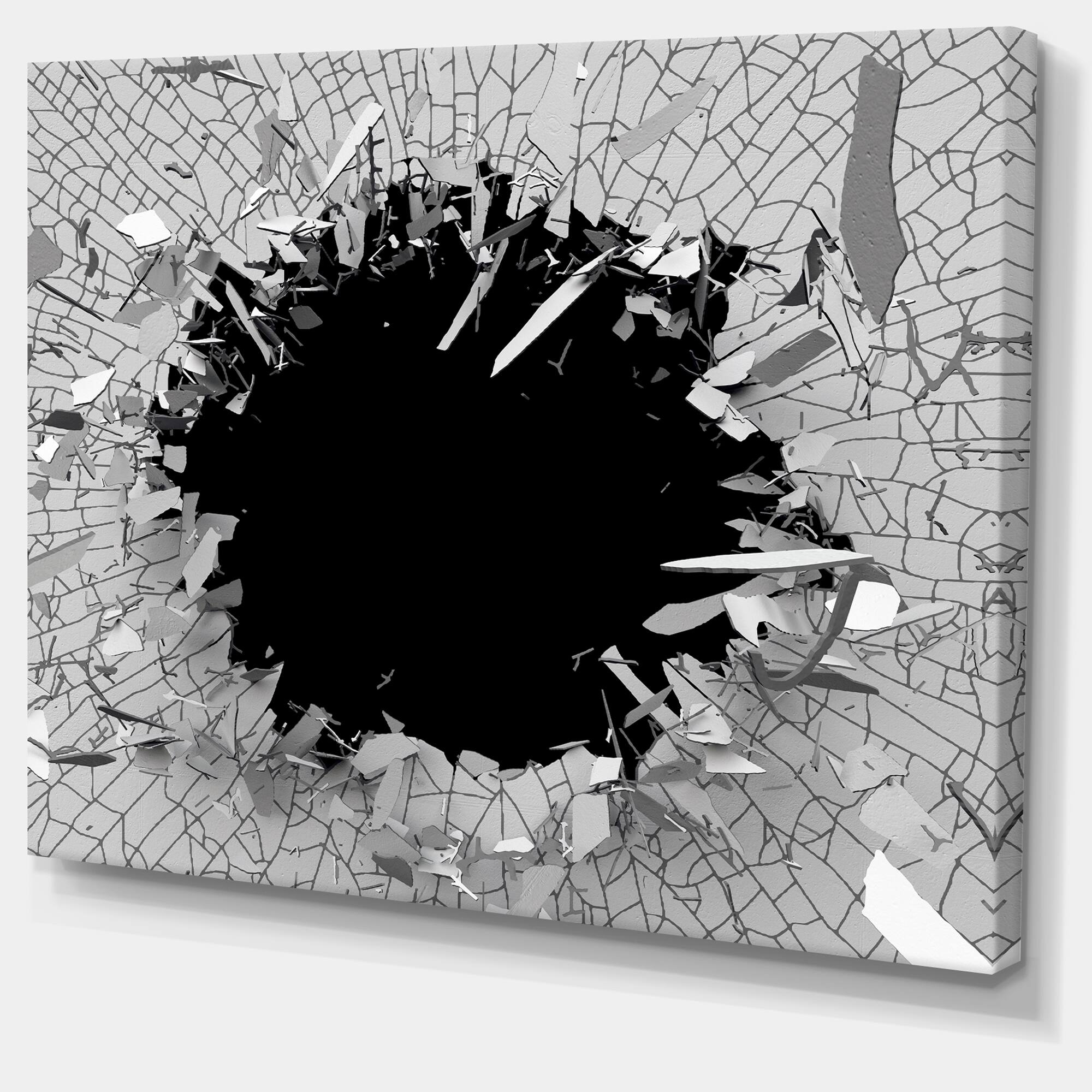Designart - Abstract Broken Wall 3D Design - Abstract Canvas Wall Art