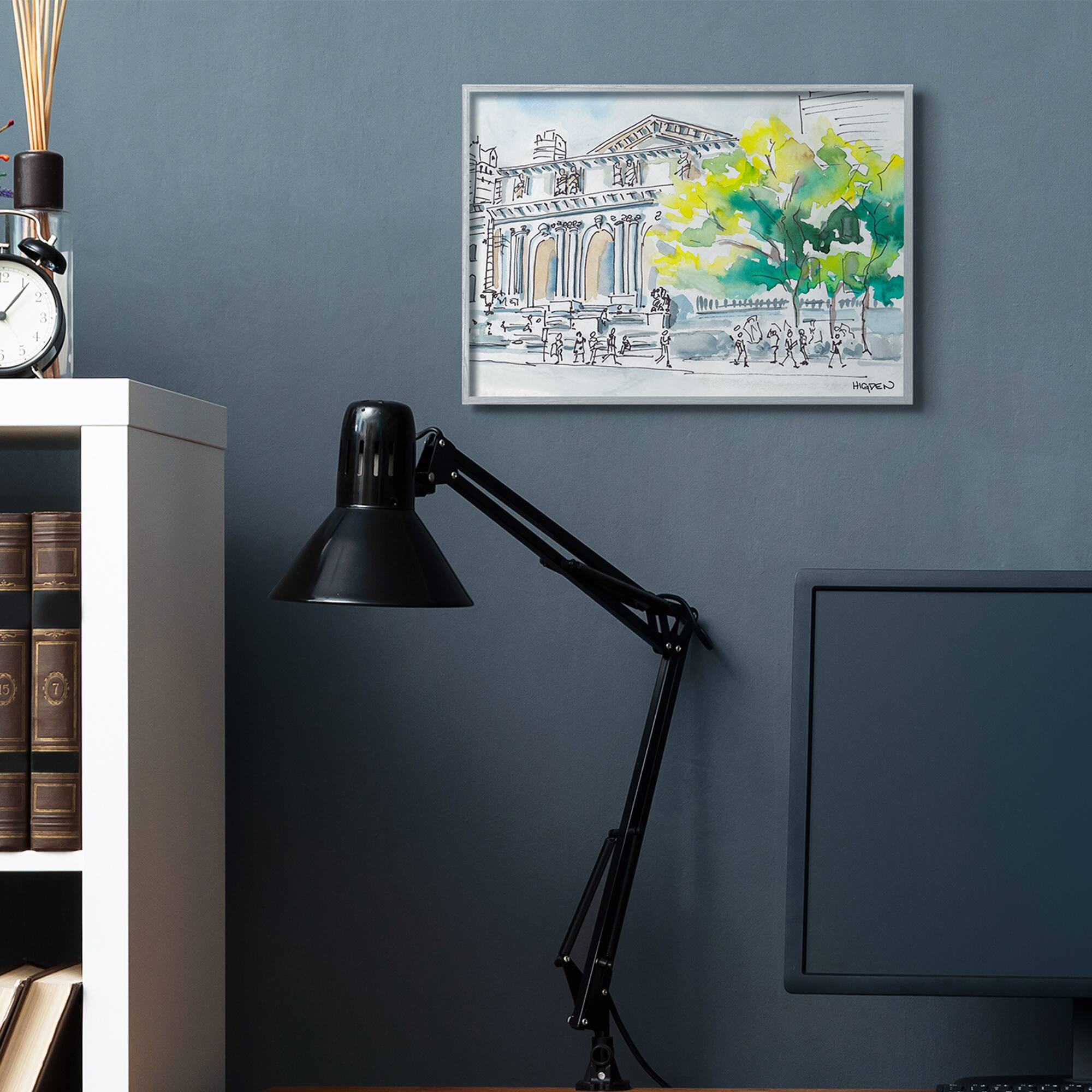 Stupell Industries Classic City Architecture Urban Watercolor Landscape in Gray Frame Wall Art