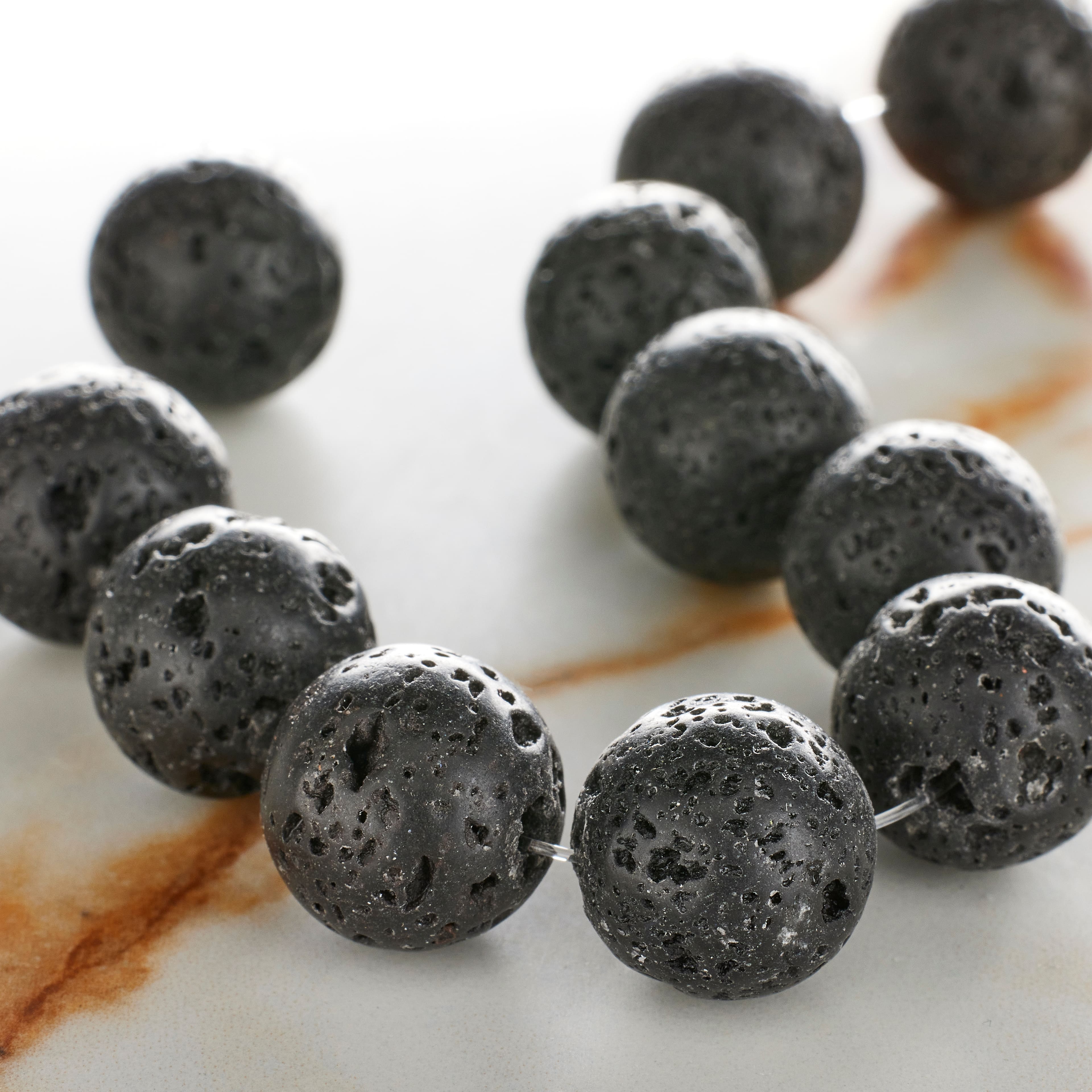 9 Pack: Black Natural Lava Round Beads, 12mm by Bead Landing™