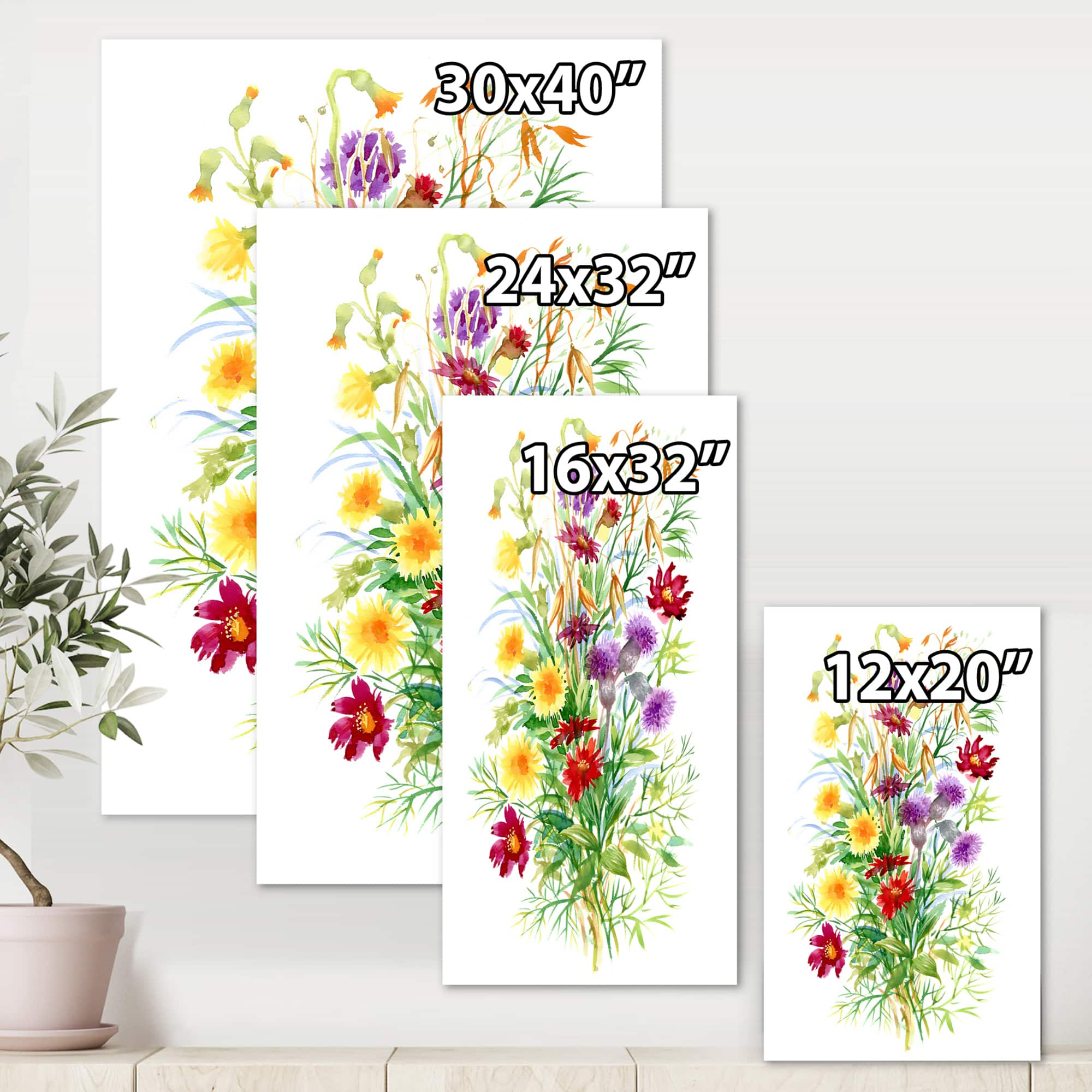 Designart - Colorful Wildflowers In Nature - Farmhouse Canvas Wall Art Print