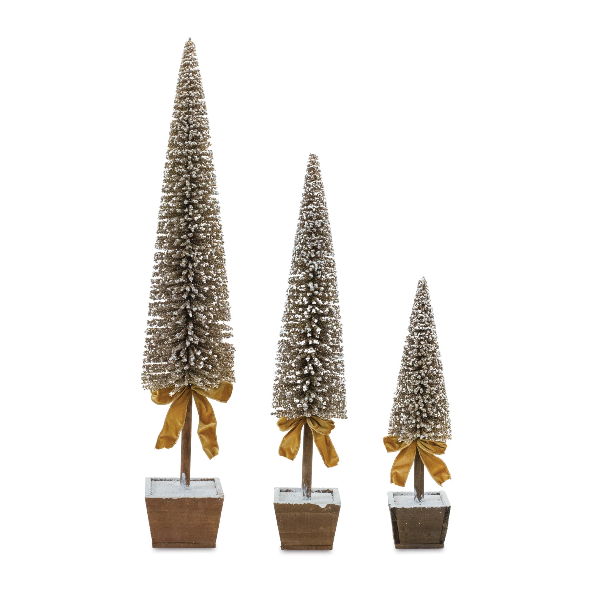 Glittery Golden Potted Pine Tree Tabletop Décor Set, 39", 30" & 20.5"