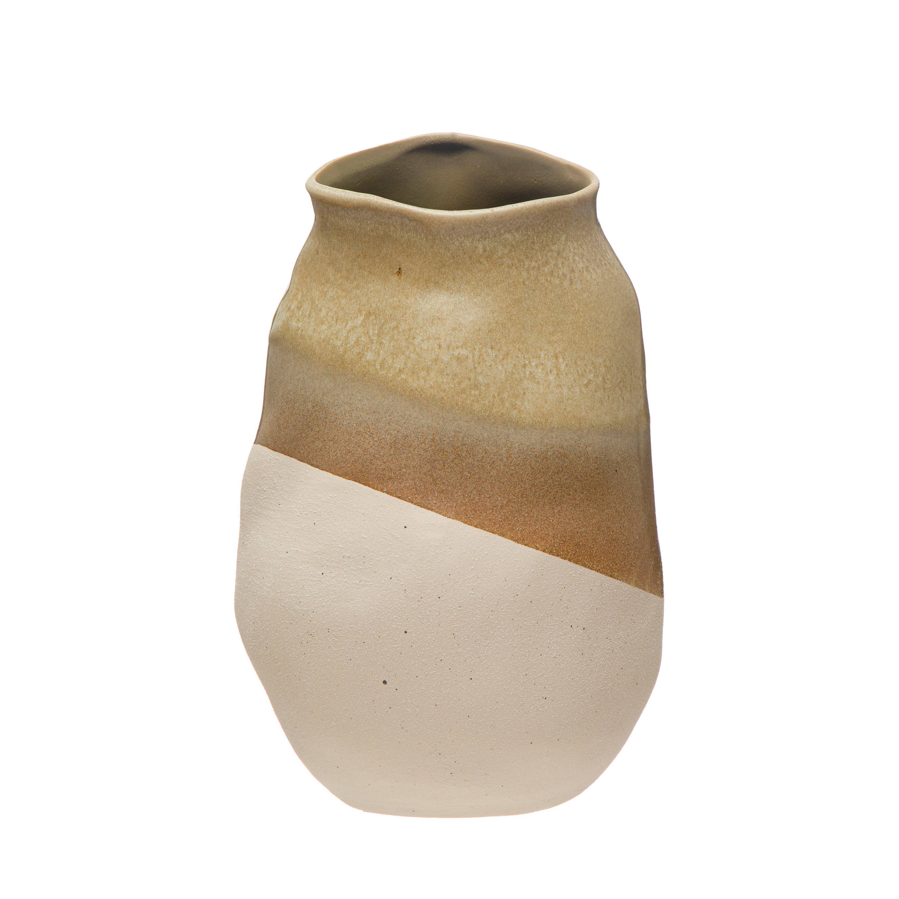 Hello Honey® Bloomingville 13" Tan Reactive Glaze Stoneware Tri-Tone Vase