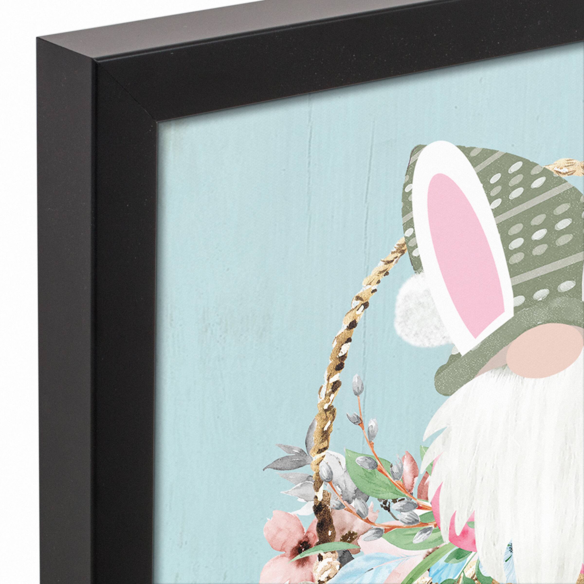 Gnome Bunny Basket Black Framed Canvas