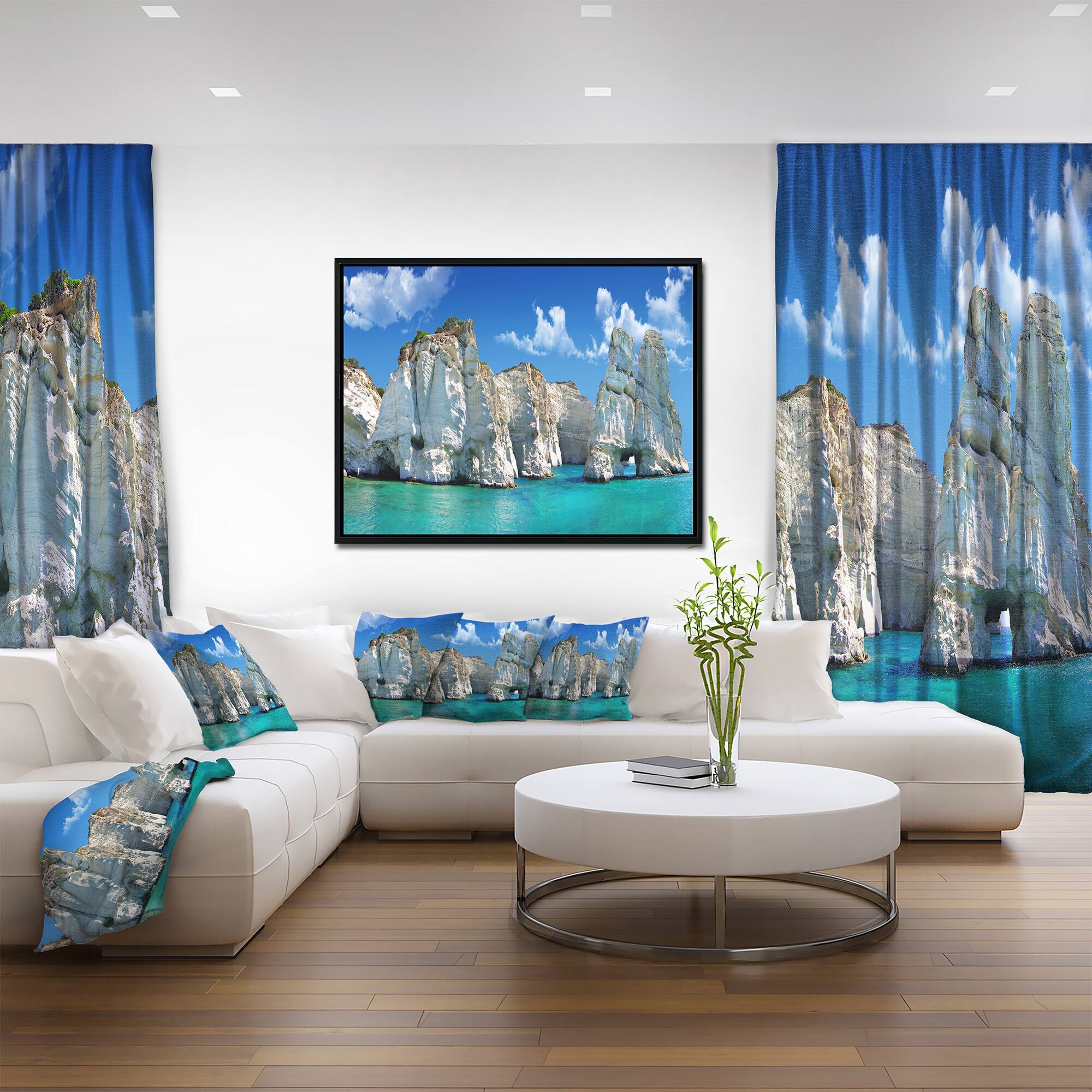 Designart - Greek Holidays - Cityscape Photo Canvas Art Print in Black Frame