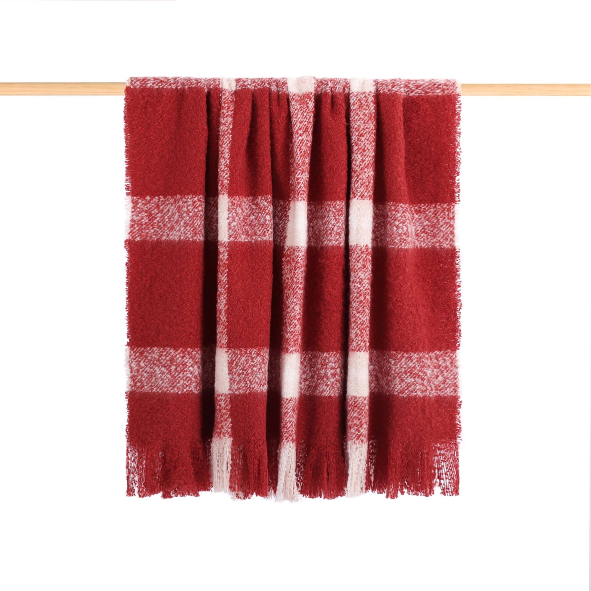 Red Plaid Woven Fringed Christmas Throw Blanket 50" x 60"