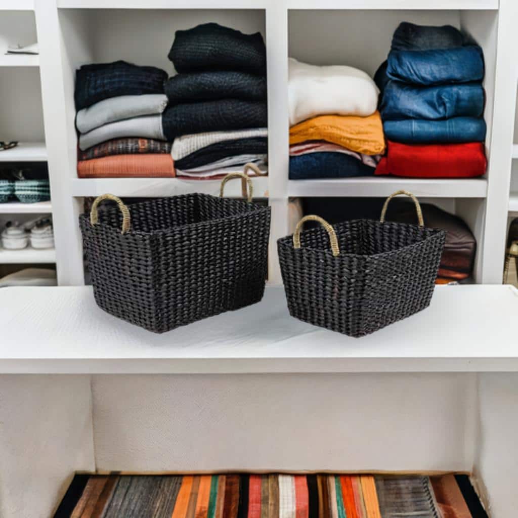 Black Banana Leaf Eclectic Storage Basket Set