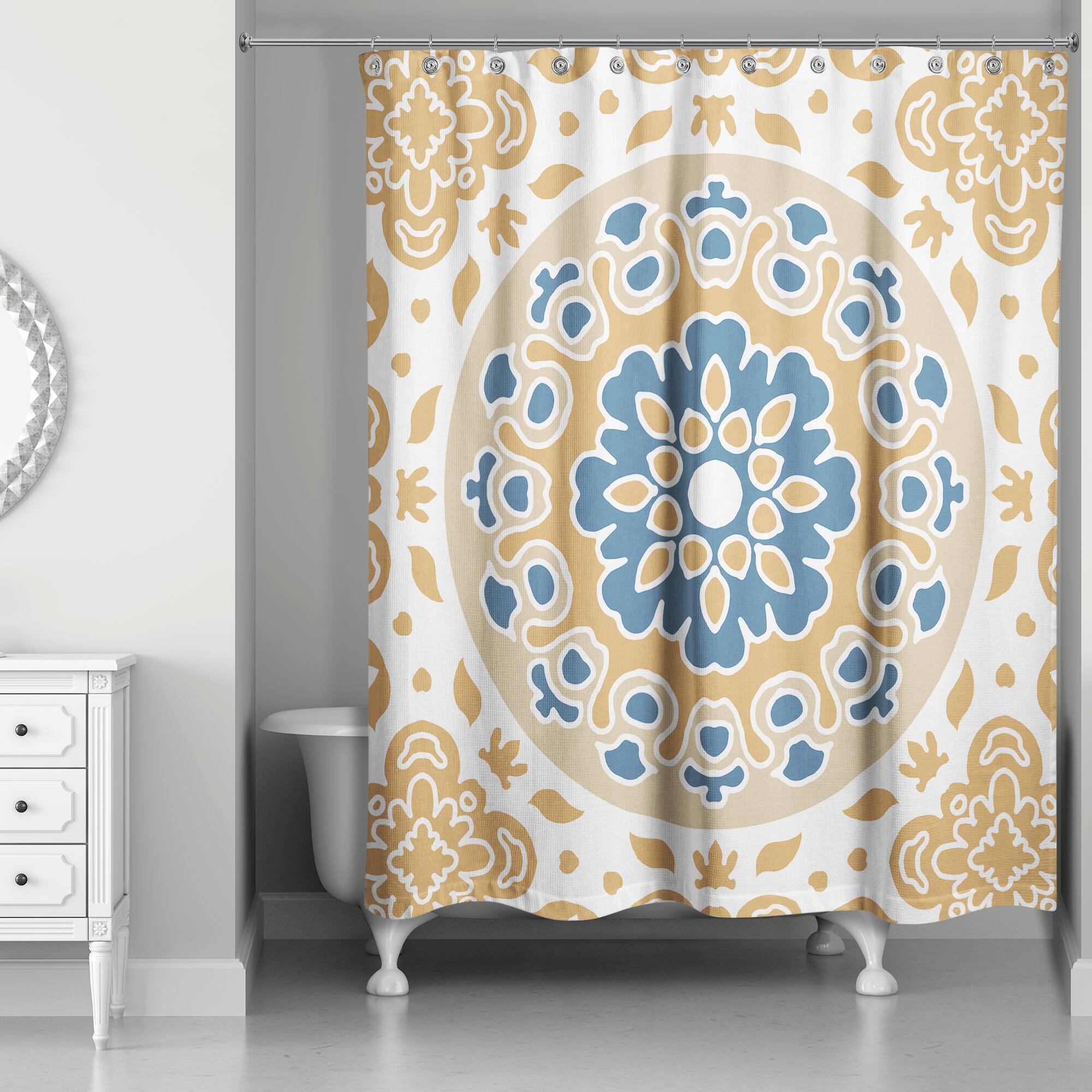 Blue and Yellow Mandala 71" x 74" Shower Curtain