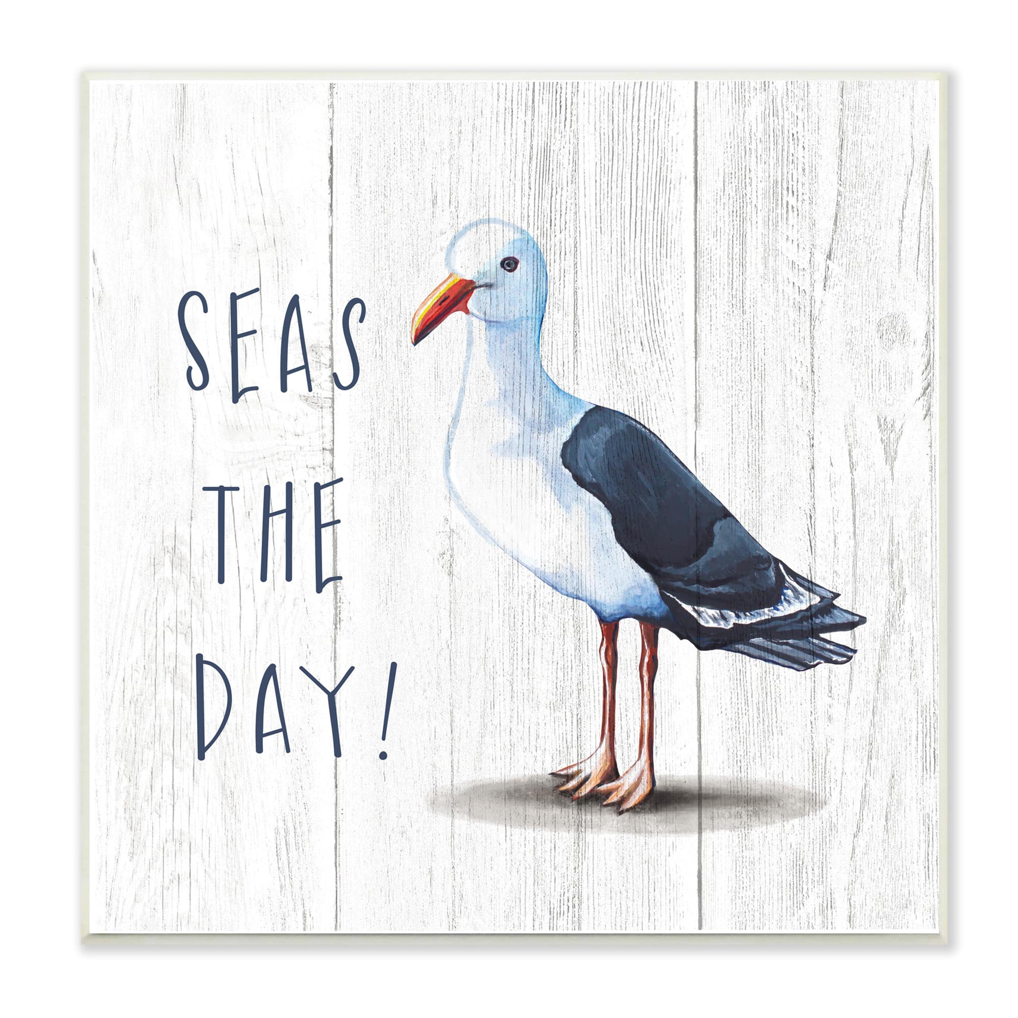 Stupell Industries Seas the Day Sentiment Rustic Nautical Seagull Bird,12" x 12"