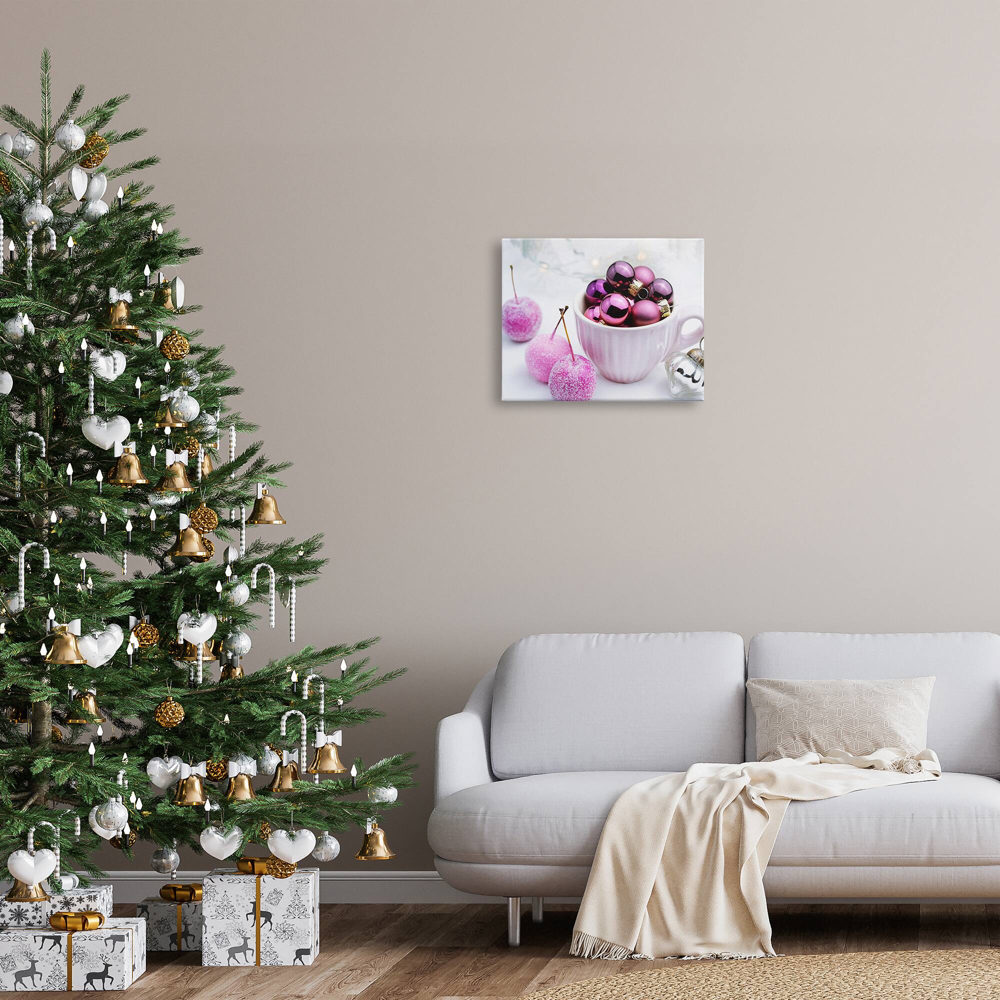 Stupell Industries Glimmering Pink Christmas Ornaments Canvas Wall Art
