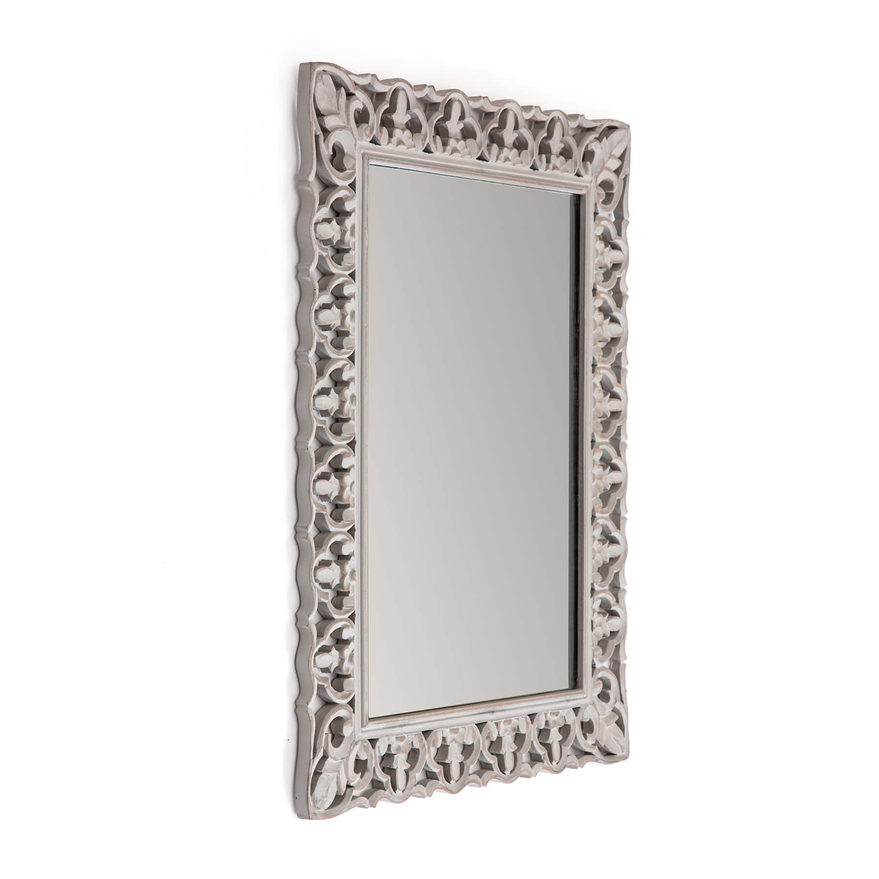 Habitat Calie 25&#x22; Distressed Gray Mirror with Carved Botanical Frame