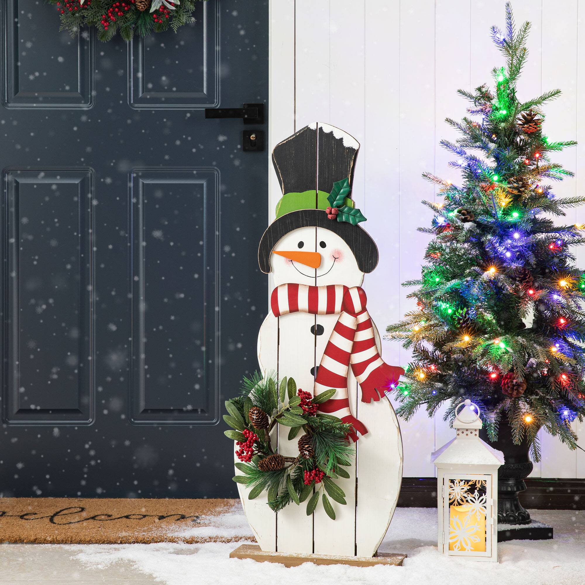 Glitzhome&#xAE; 36&#x22; Christmas Snowman with Floral Wreath Porch D&#xE9;cor