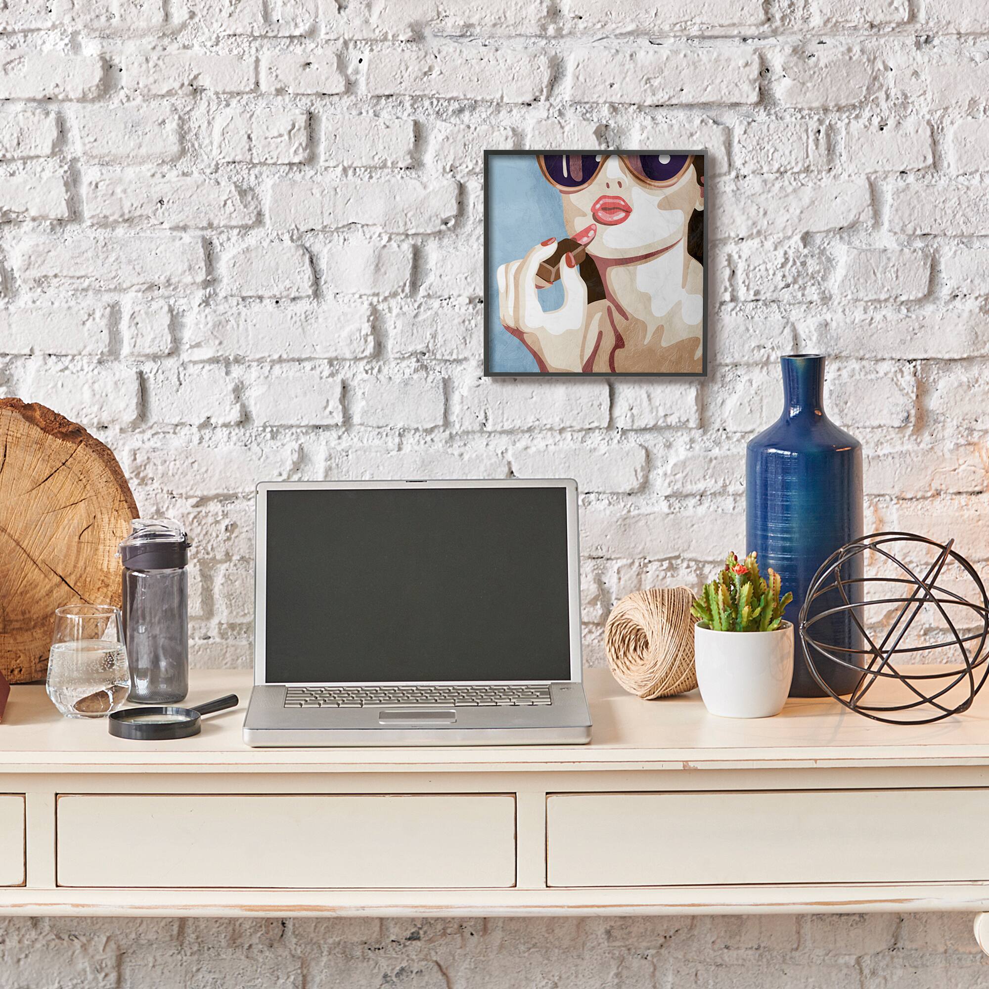 Stupell Industries Fashion Designer Lips Kiss Blue Painting, 12" x 12"