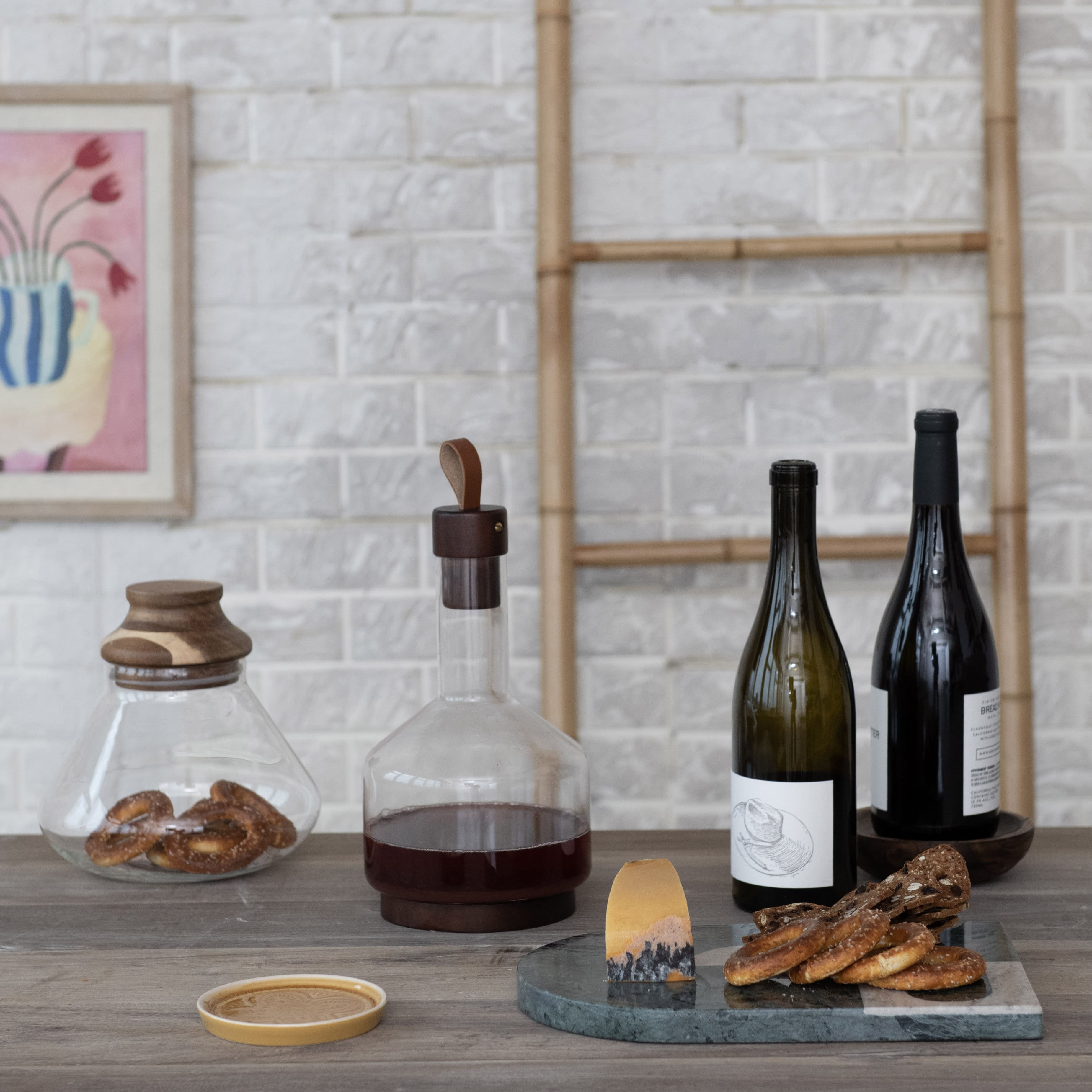 Hello Honey® 62oz. Glass Carafe with Walnut Brown Acacia Wood Base & Stopper