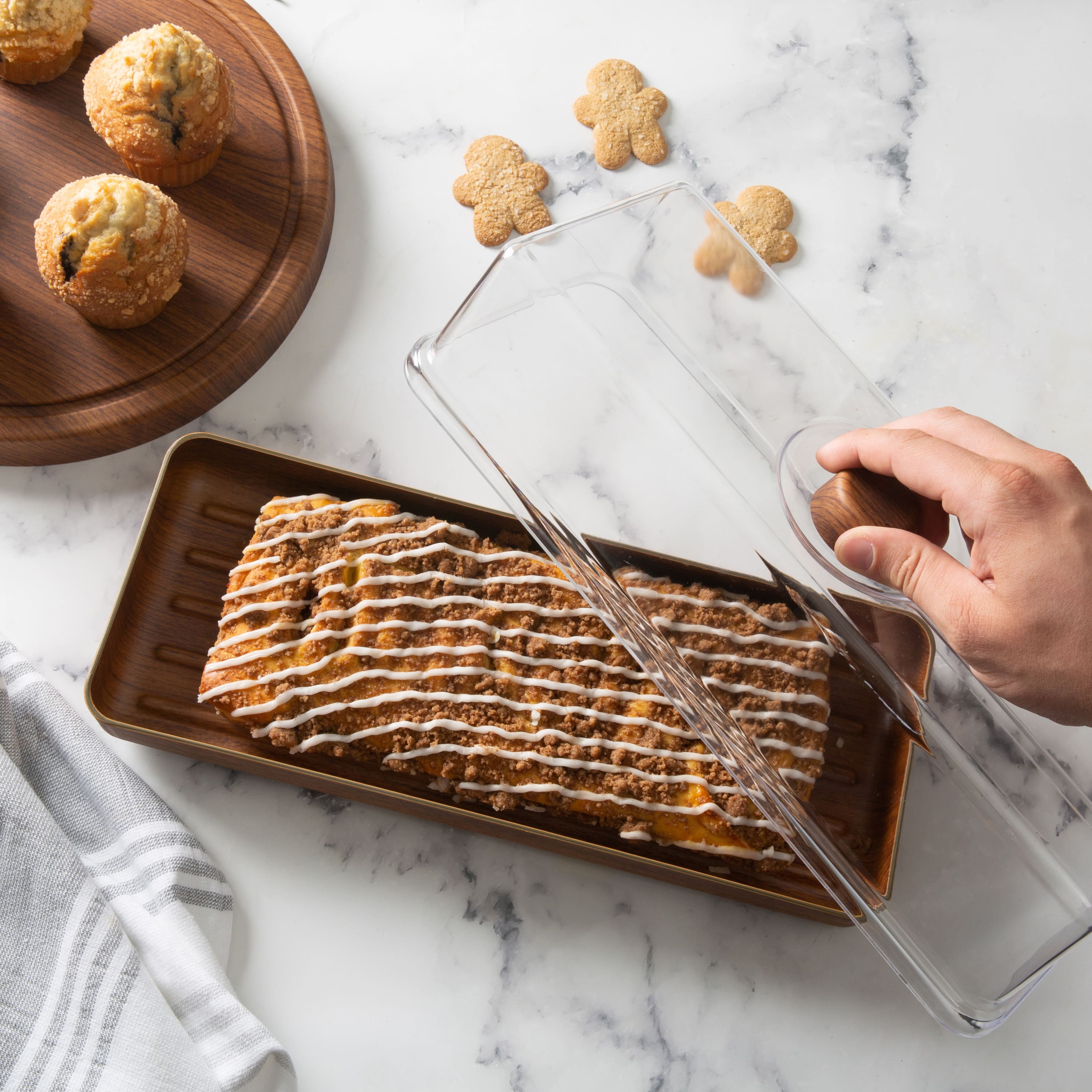 Luxe Party Mahogany Collection Bread &#x26; Cake Tray with Cover
