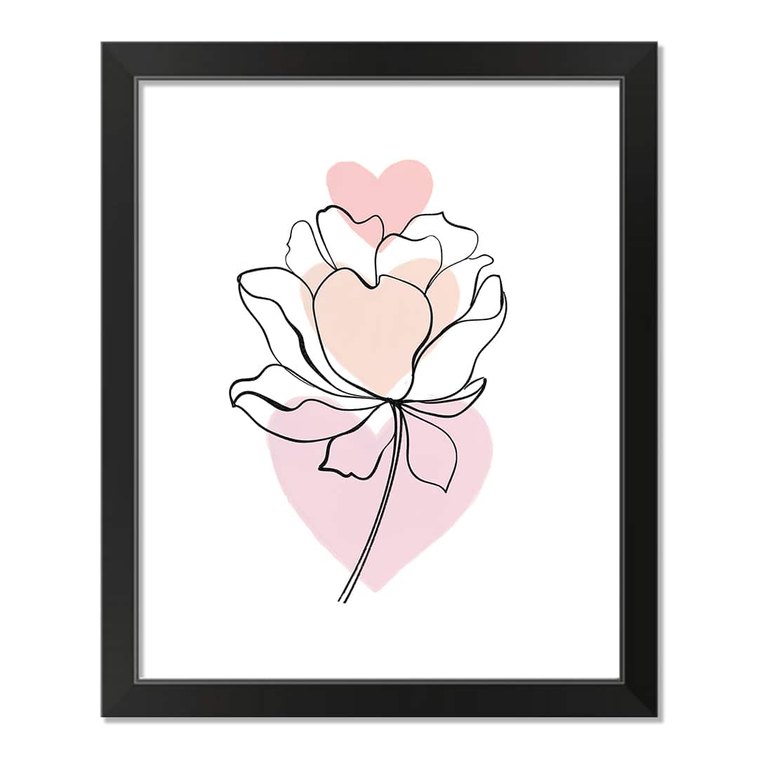 Flower Line Drawing Black Framed Print Under Plexiglass