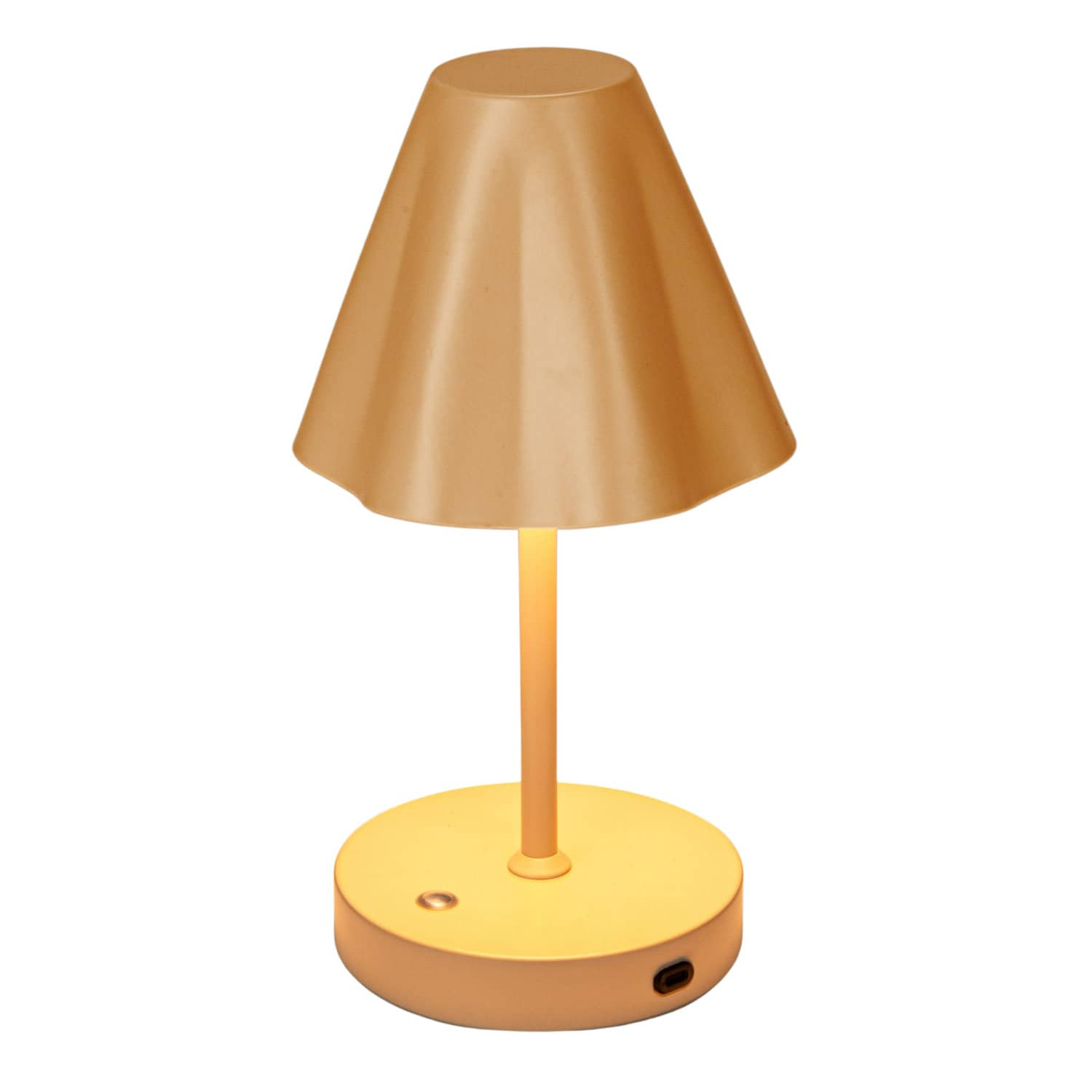 11&#x22; Tan Round Metal LED Rechargeable Table Lamp