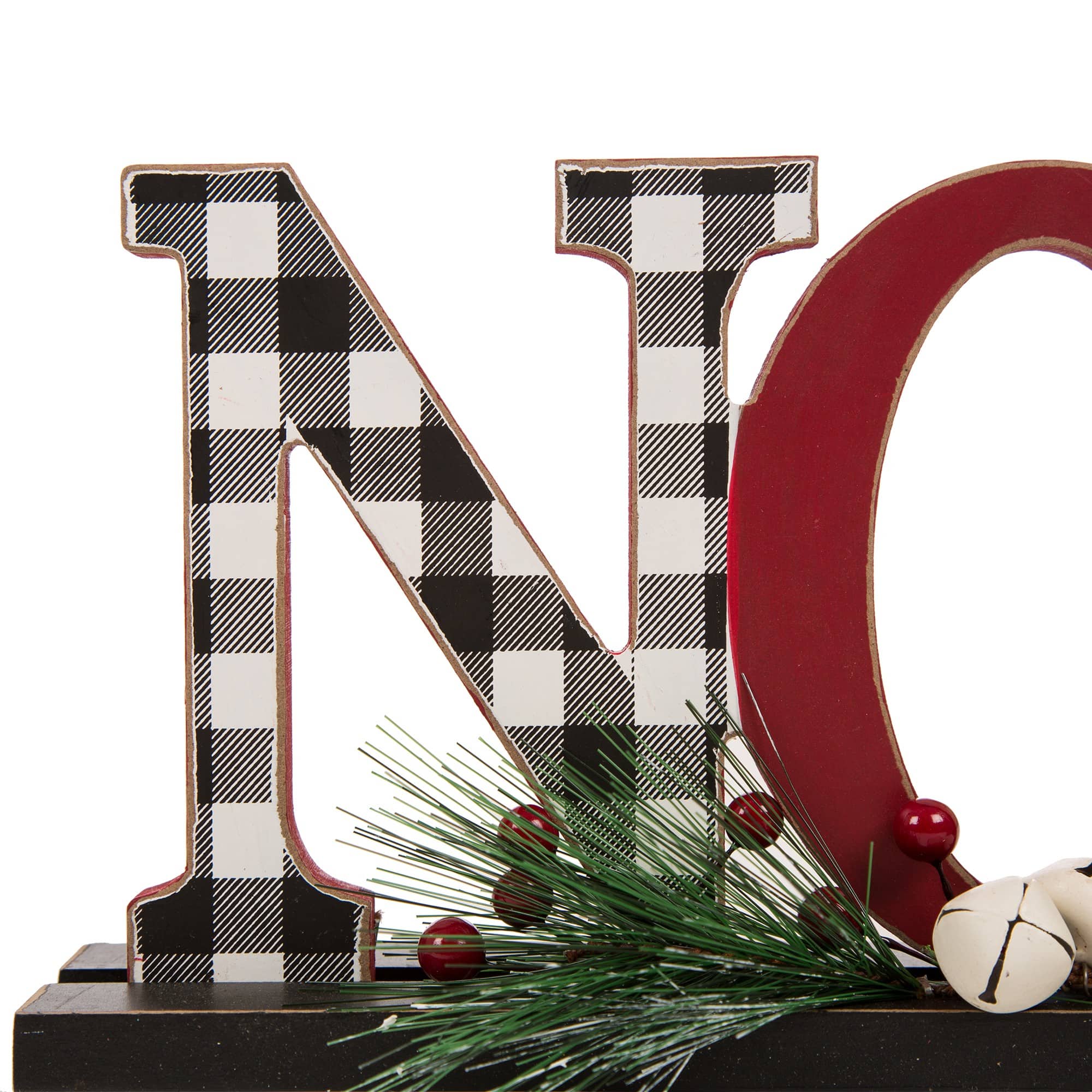 Glitzhome® 15" Wooden Plaid "NOEL" Tabletop Décor