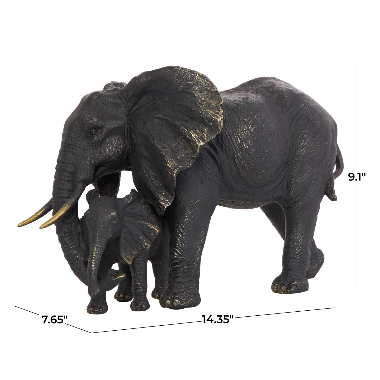 14" Bronze Elephant Family Sculpture