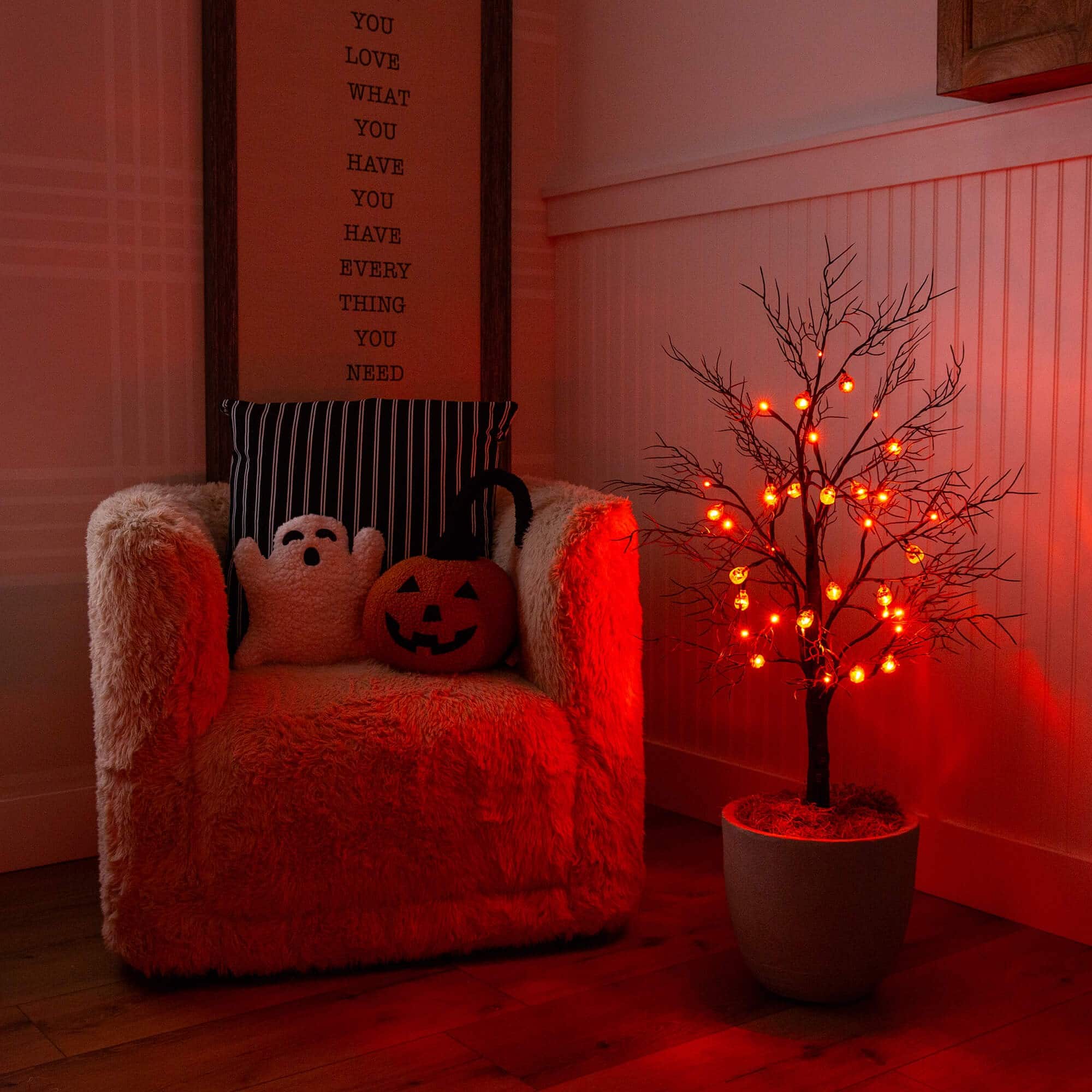 3ft. Pre-Lit Artificial Halloween Black Twig Tree with 18 Orange LED Pumpkin Shaped Lights