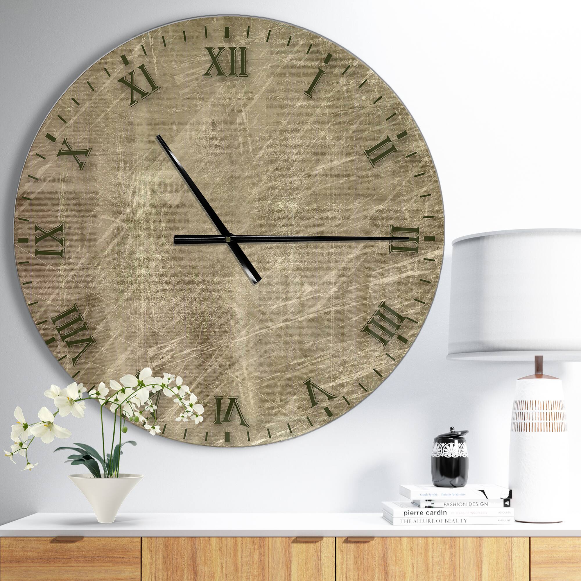 Designart 'Antique Old Paper Style Farmhouse Wall Clock