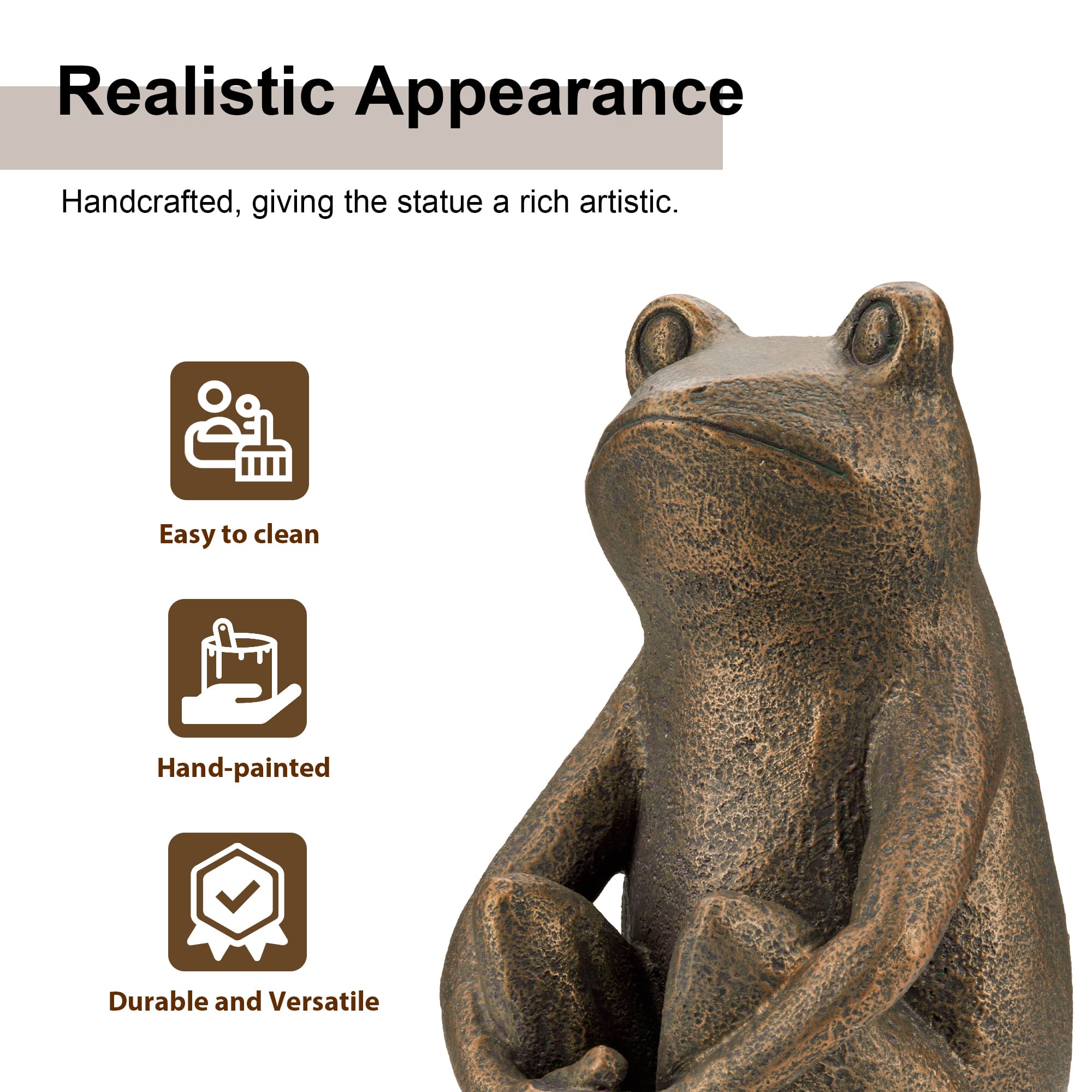 Glitzhome® 12" Resin Bronze Squatting Frog Statue