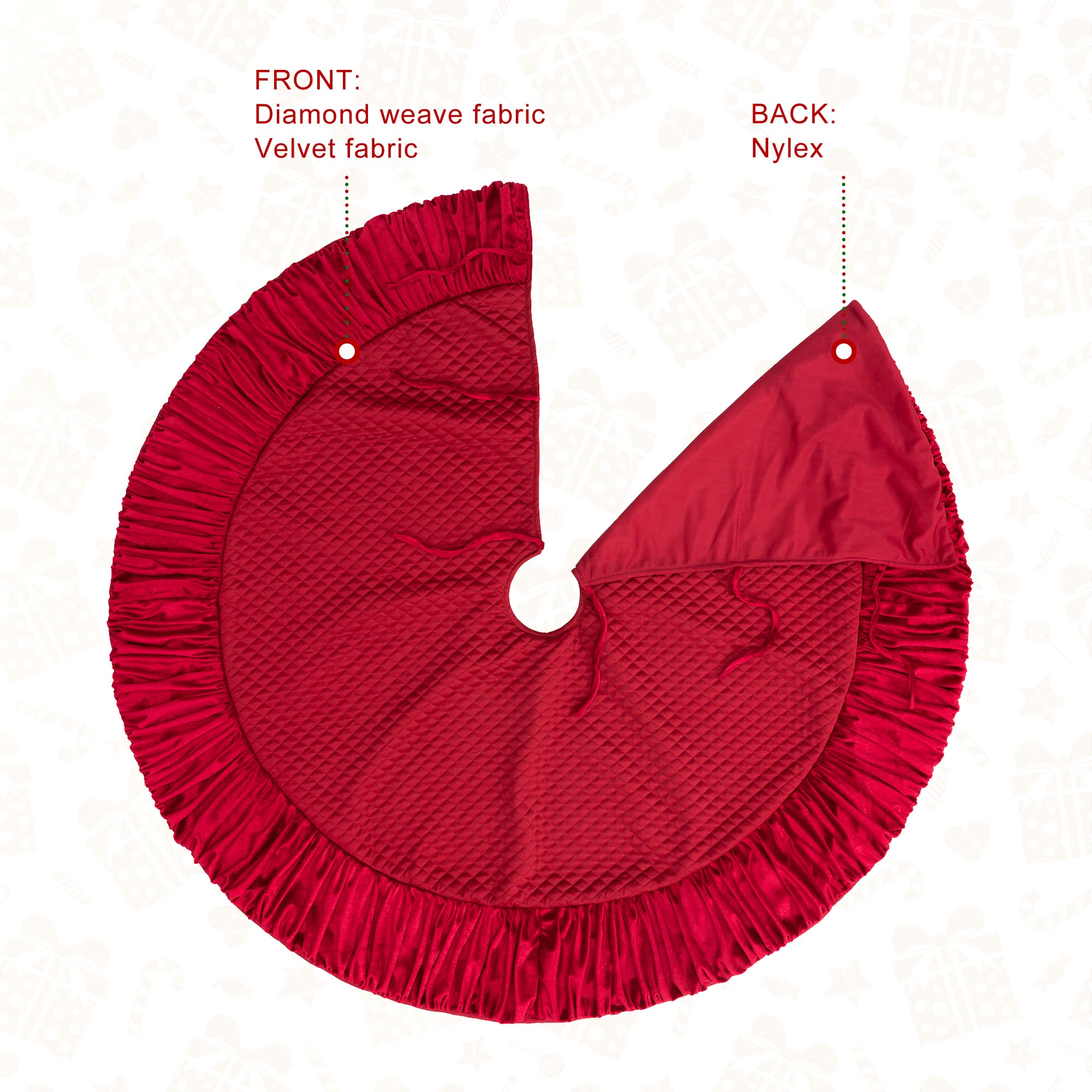 Glitzhome&#xAE; Deluxe Velvet Ruffled Christmas Tree Skirt