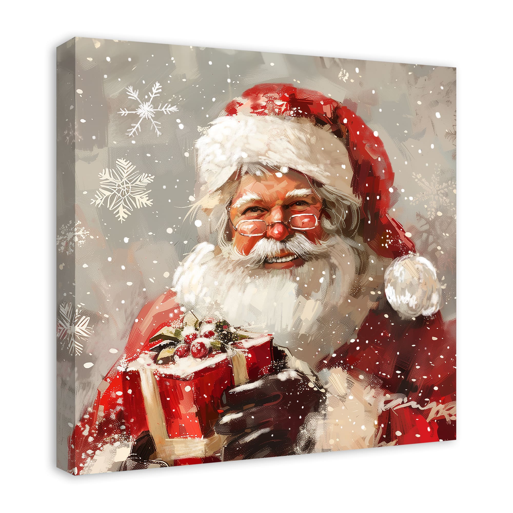 Happy Neutral Santa 24&#x22; x 24&#x22; Canvas Wall Art