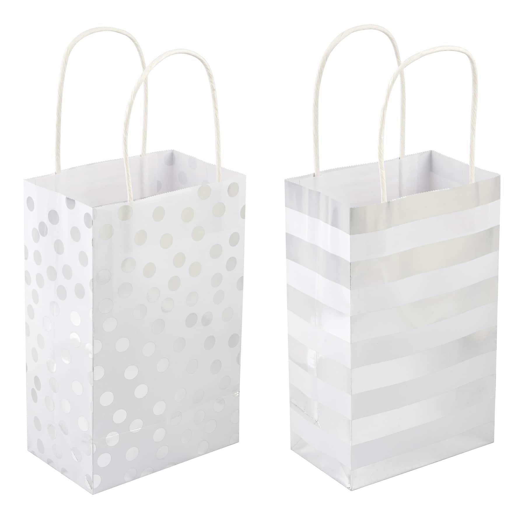 6 Packs: 13 ct. (78 total) Silver Polka Dot & Stripe Gift Bag Value Pack by Celebrate It™