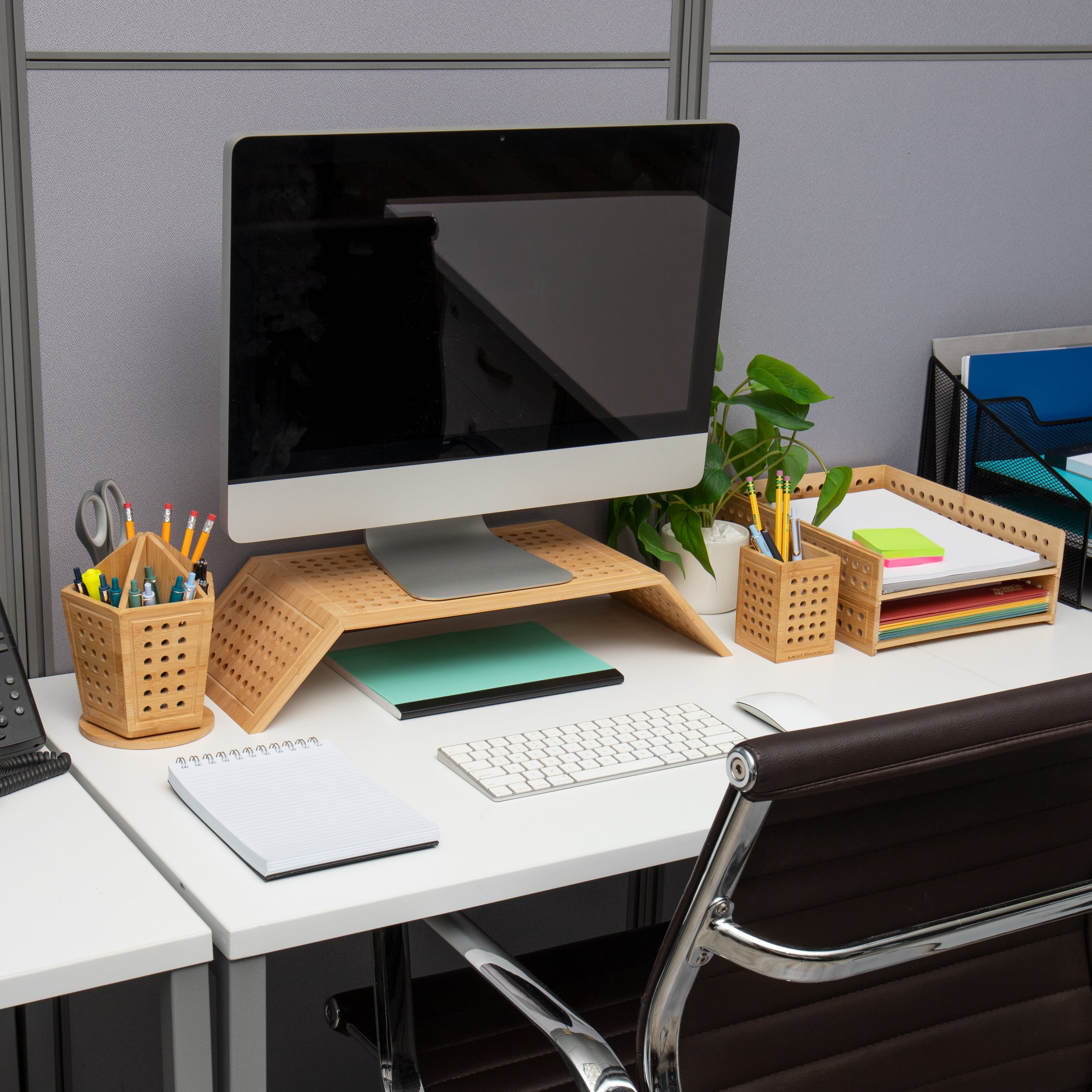 Mind Reader Lattice Collection Brown Rayon from Bamboo Foldable Monitor Stand