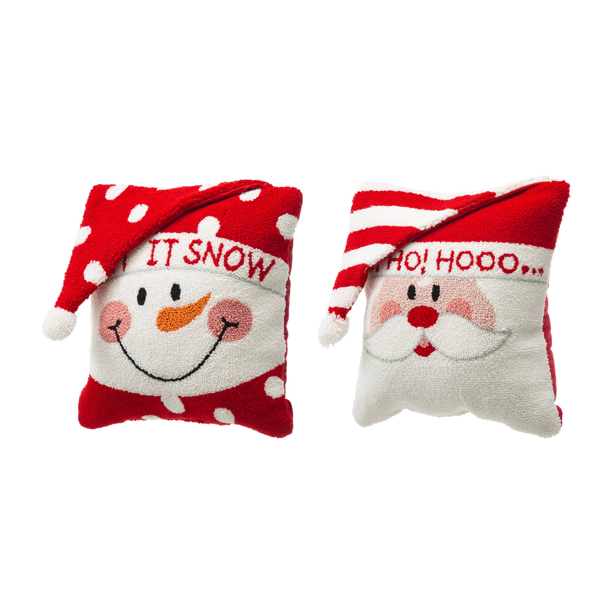 Glitzhome&#xAE; Hooked 3D Santa &#x26; Snowman Throw Pillow Set