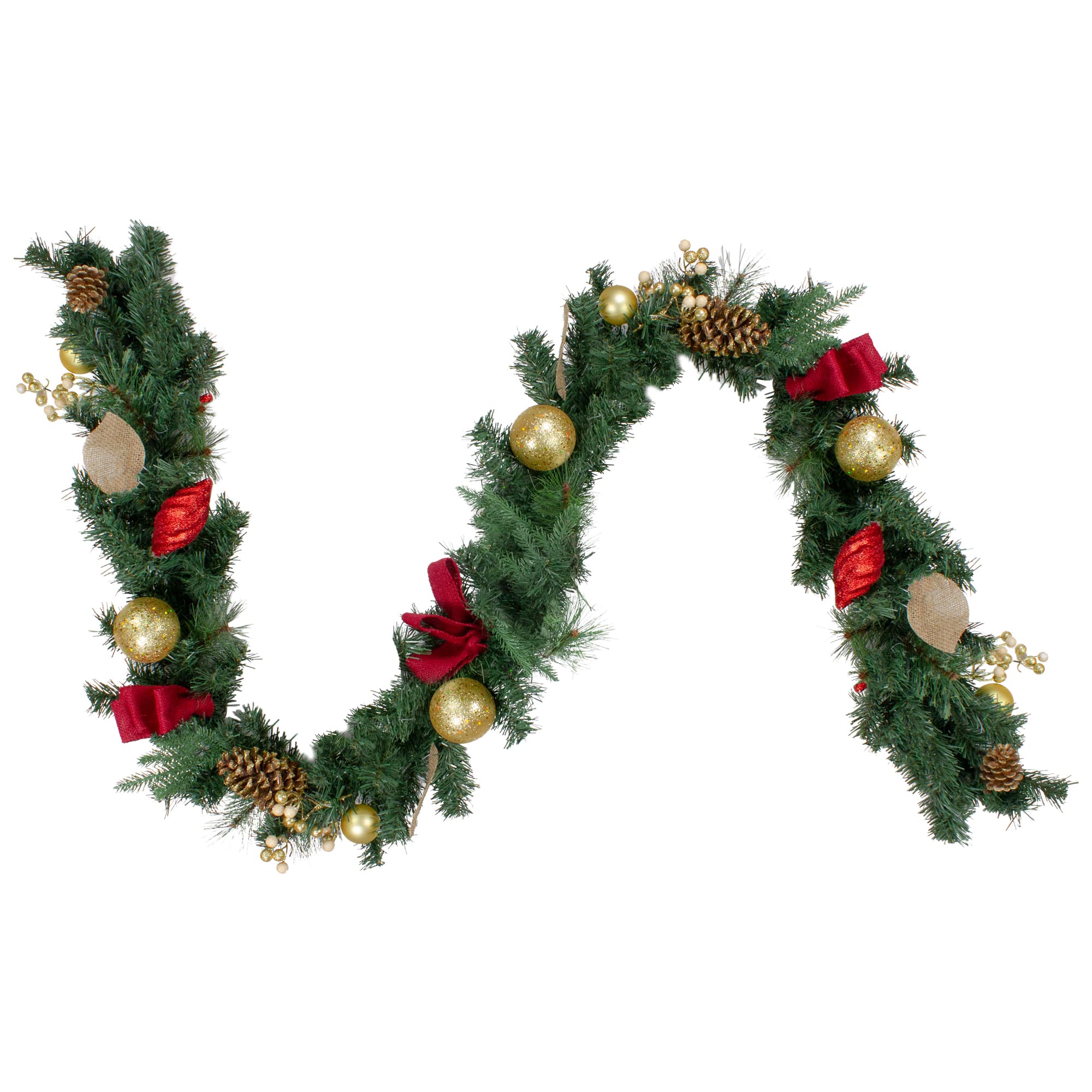 6ft. Red & Gold Pre-Decorated Ornaments & Pinecones Garland | Christmas ...
