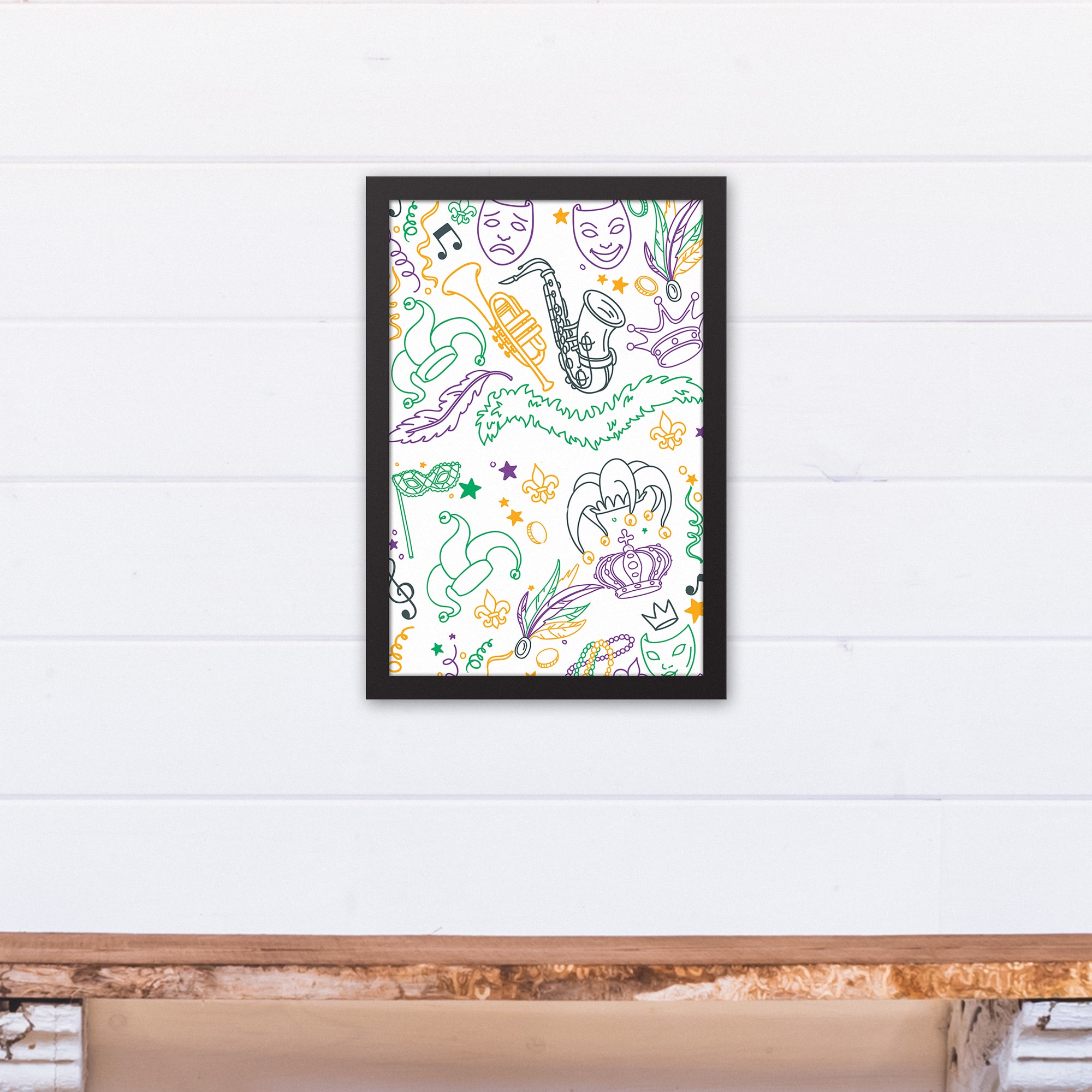 Mardi Gras Things Black Floating Framed Canvas