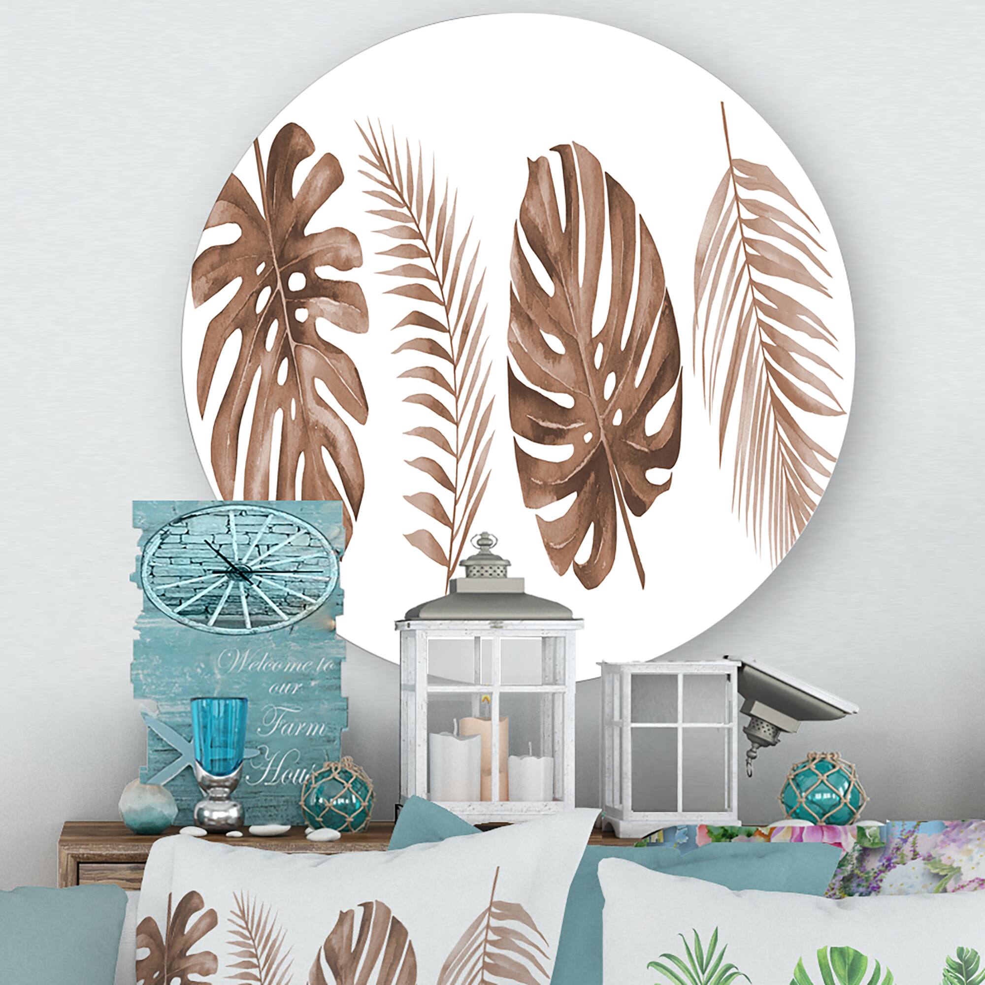 Designart - Tropical Monstera and Palm Leaf In Terracotta